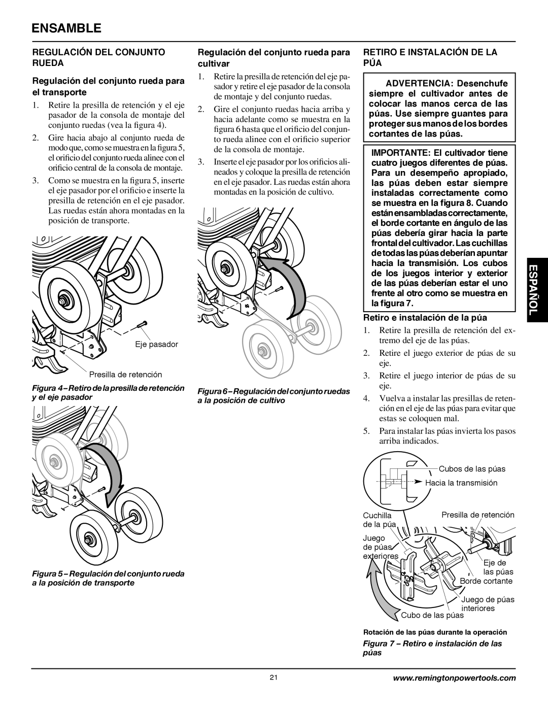 Remington Power Tools 109312-01 Regulación DEL Conjunto Rueda, Regulación del conjunto rueda para el transporte 