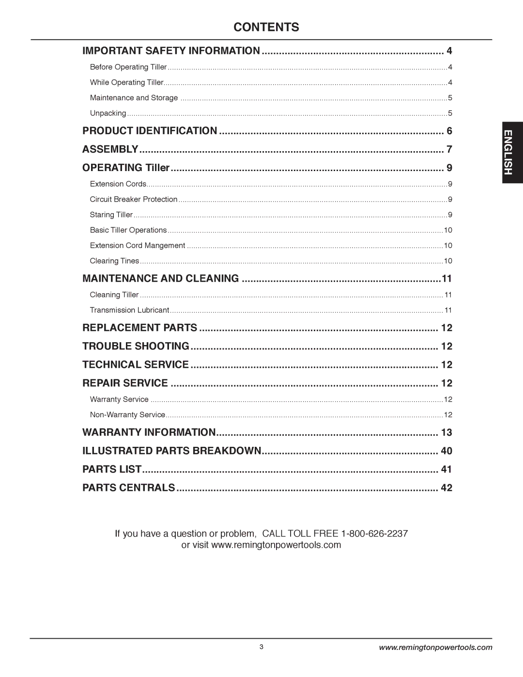 Remington Power Tools 109312-01 owner manual Contents 