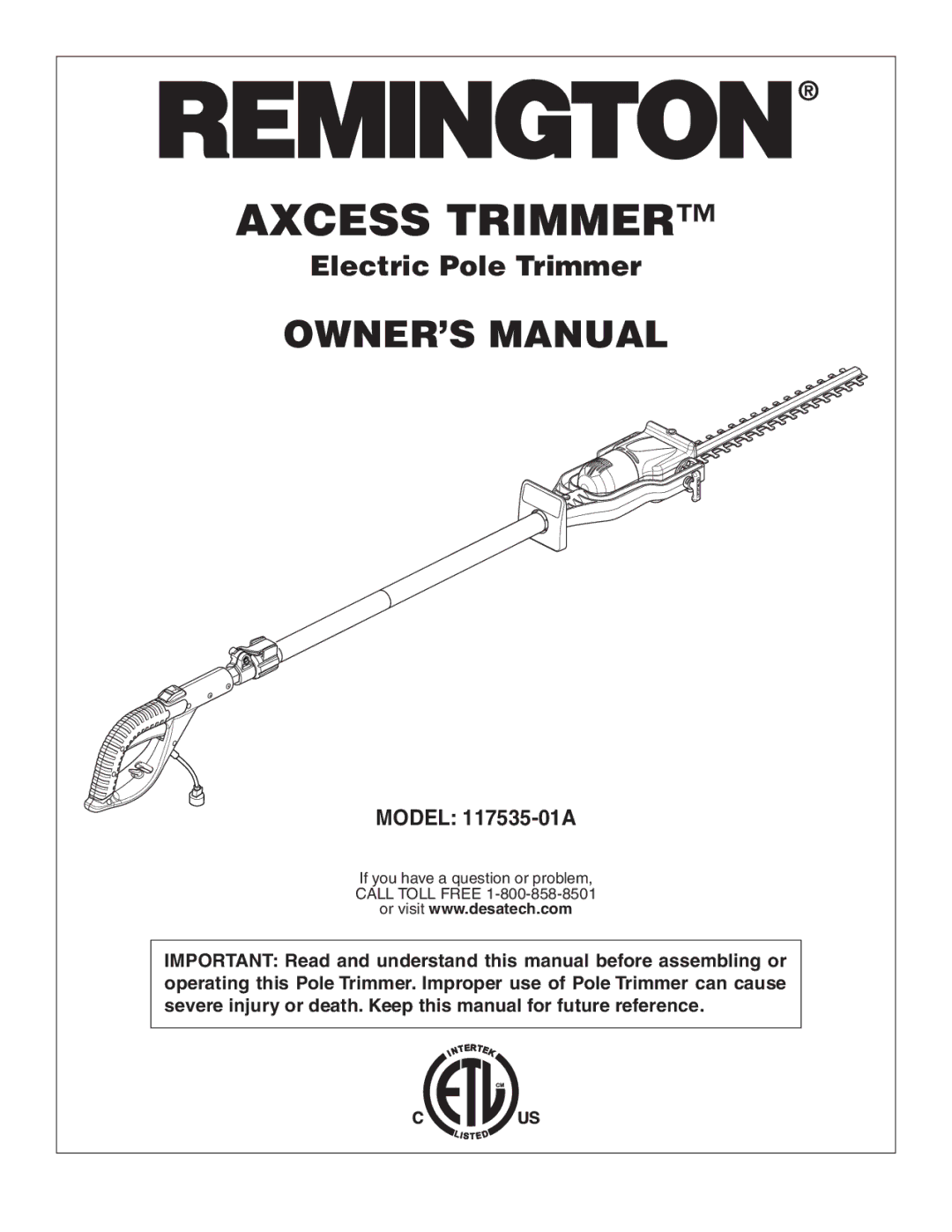 Remington Power Tools 117535-01A owner manual Axcess Trimmer 