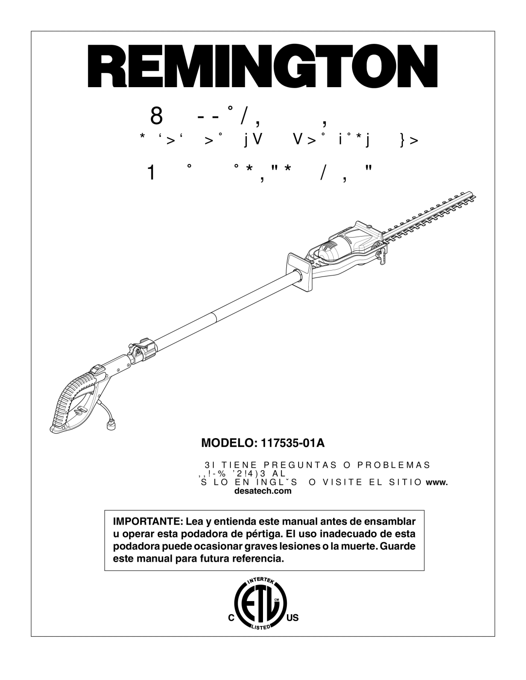 Remington Power Tools 117535-01A owner manual Manual DEL Propietario 