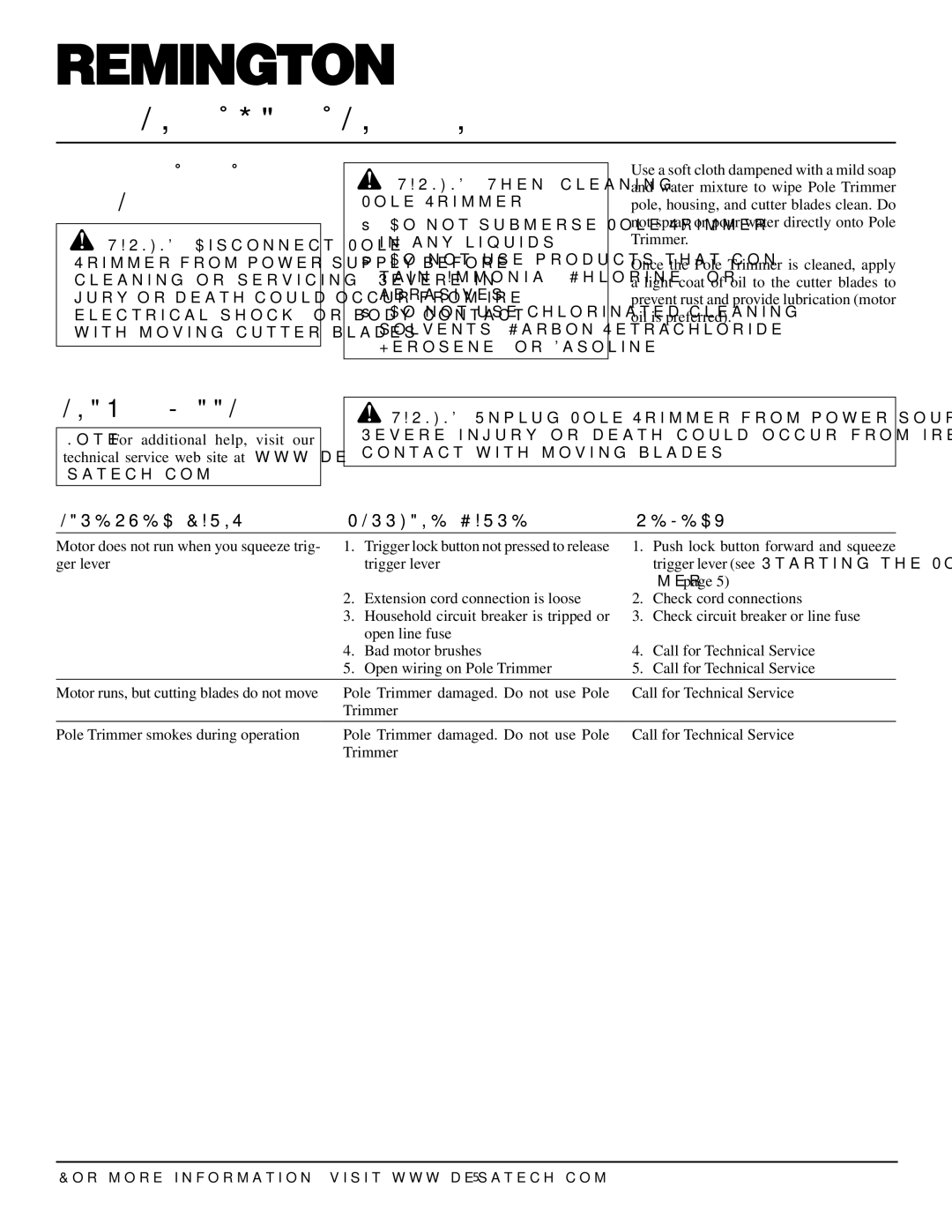 Remington Power Tools 117535-01A owner manual Cleaning and Maintenance, Troubleshooting 