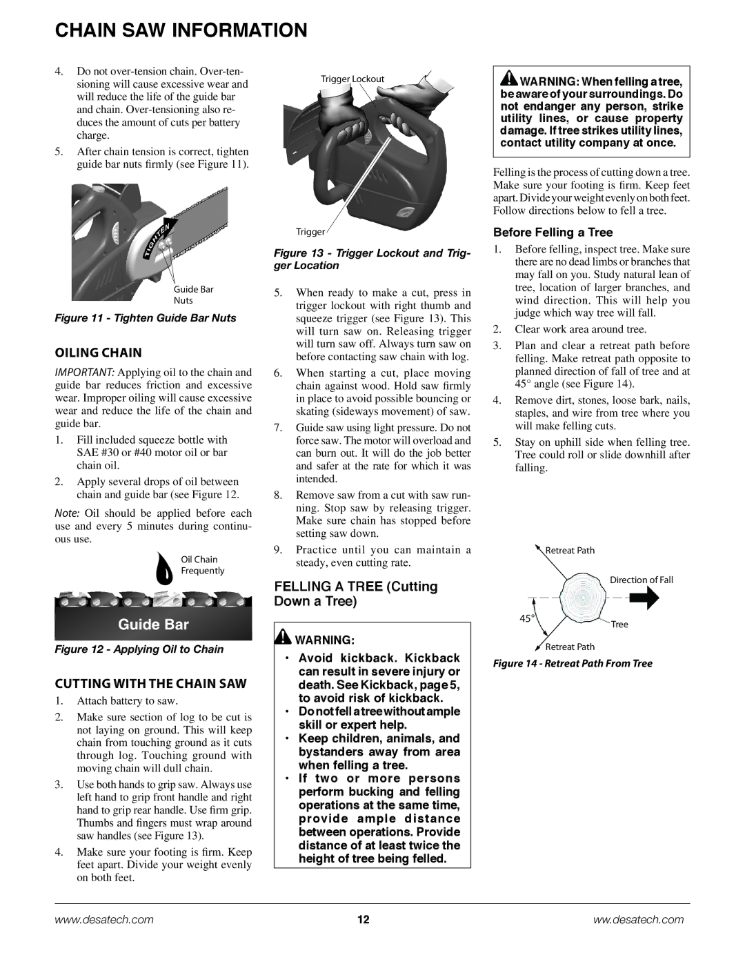 Remington Power Tools BPS188A, BS188A Oiling Chain, Felling a Tree Cutting Down a Tree, Cutting with the Chain Saw 