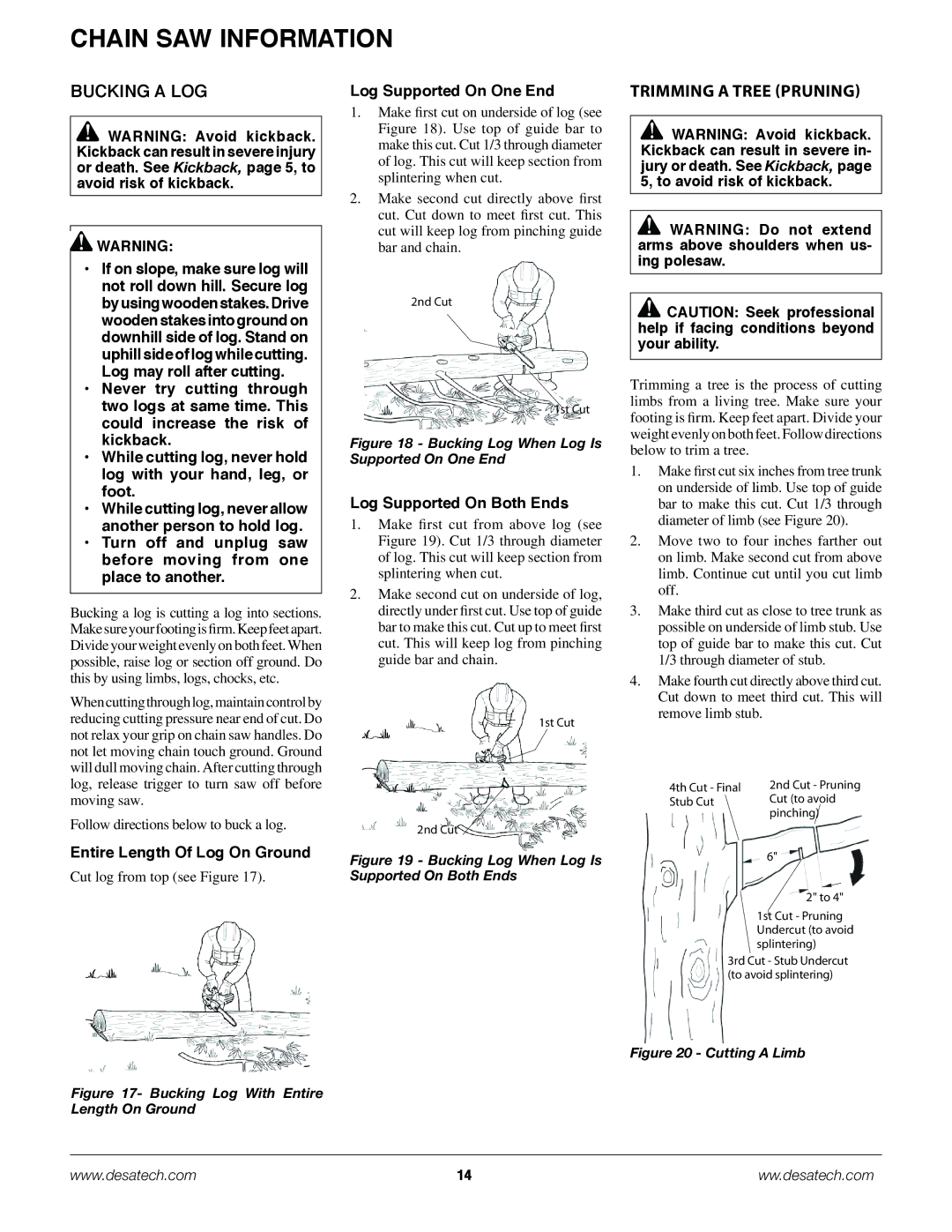 Remington Power Tools BPS188A, BS188A owner manual Bucking a Log, Trimming a Tree Pruning, Log Supported On One End 