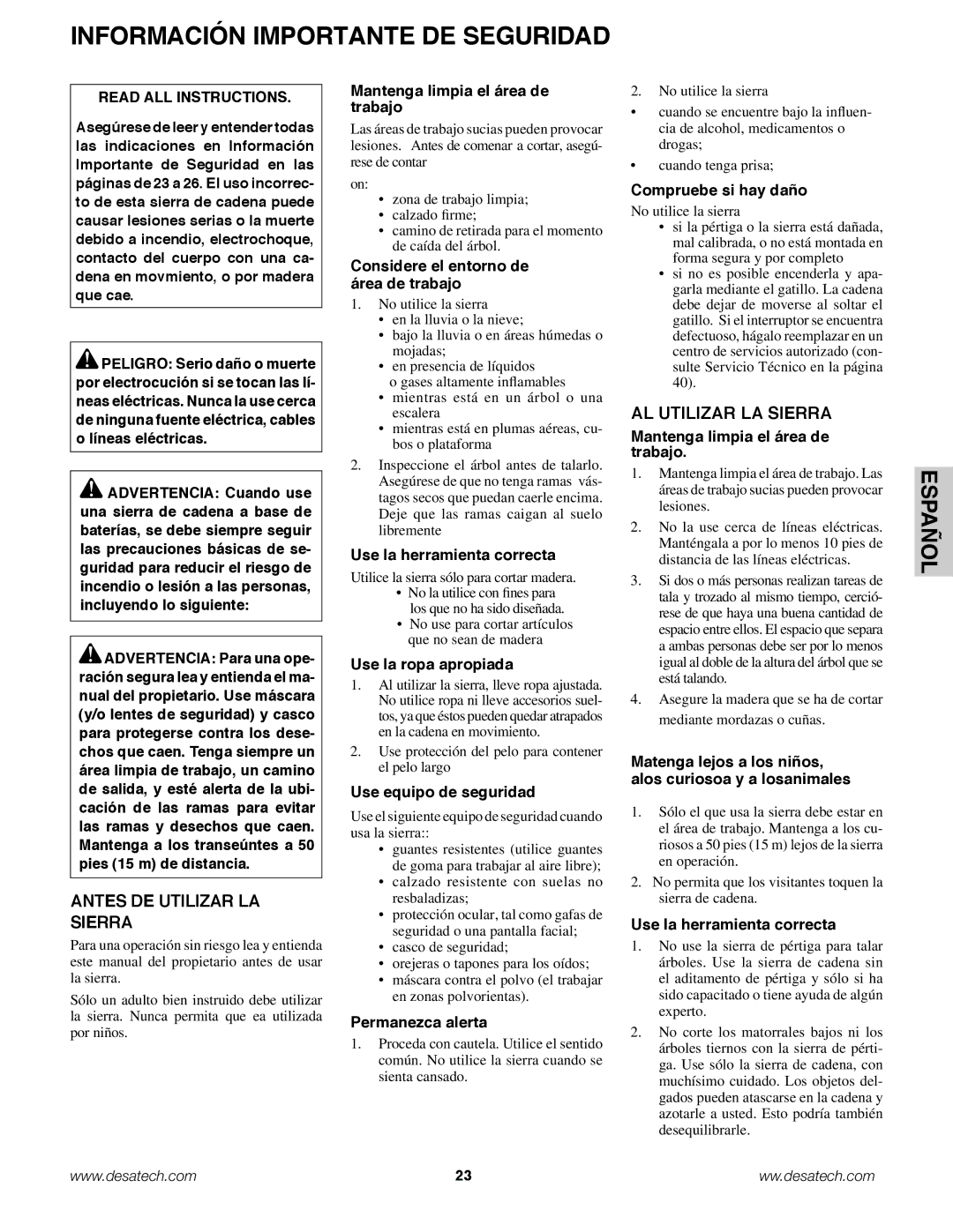 Remington Power Tools BS188A, BPS188A, BS188A owner manual Información Importante DE Seguridad, Antes DE Utilizar LA Sierra 