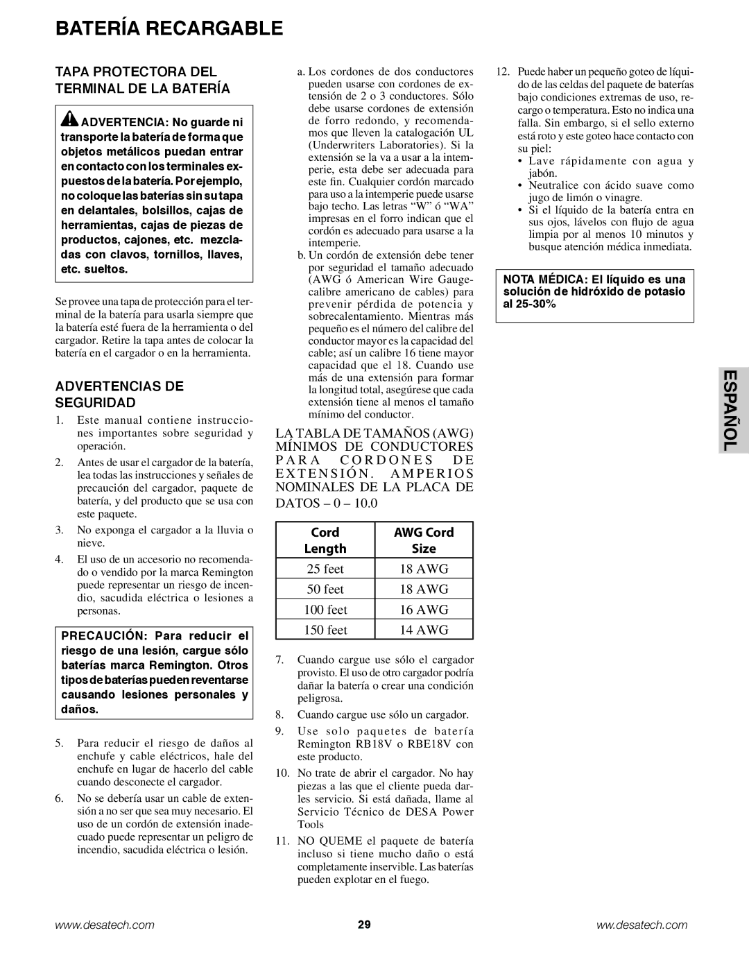 Remington Power Tools BS188A, BPS188A, BS188A owner manual Batería recargable, Tapa protectora del terminal de la batería 