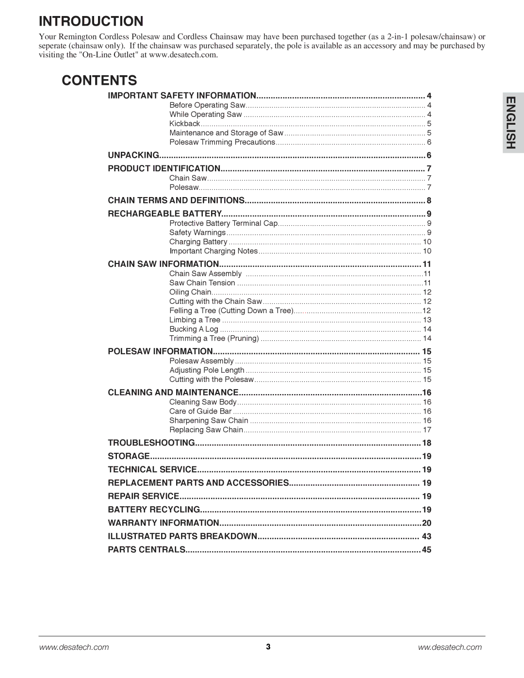 Remington Power Tools BS188A, BPS188A, BS188A owner manual Introduction, Contents 