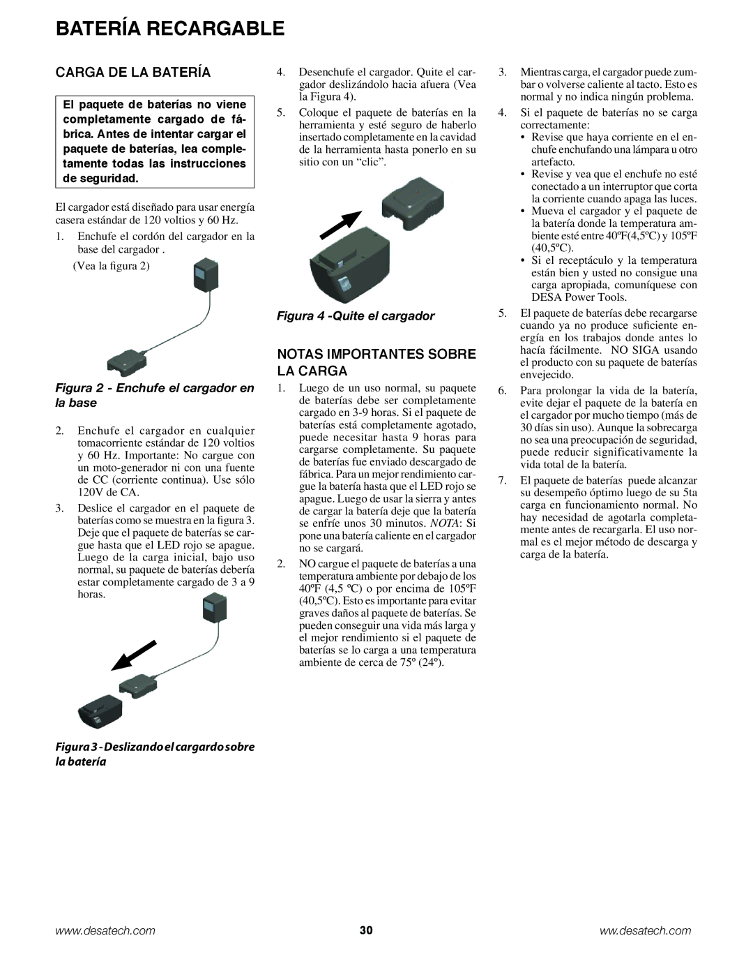 Remington Power Tools BS188A, BPS188A, BS188A owner manual Carga de la batería, Notas importantes sobre la carga 