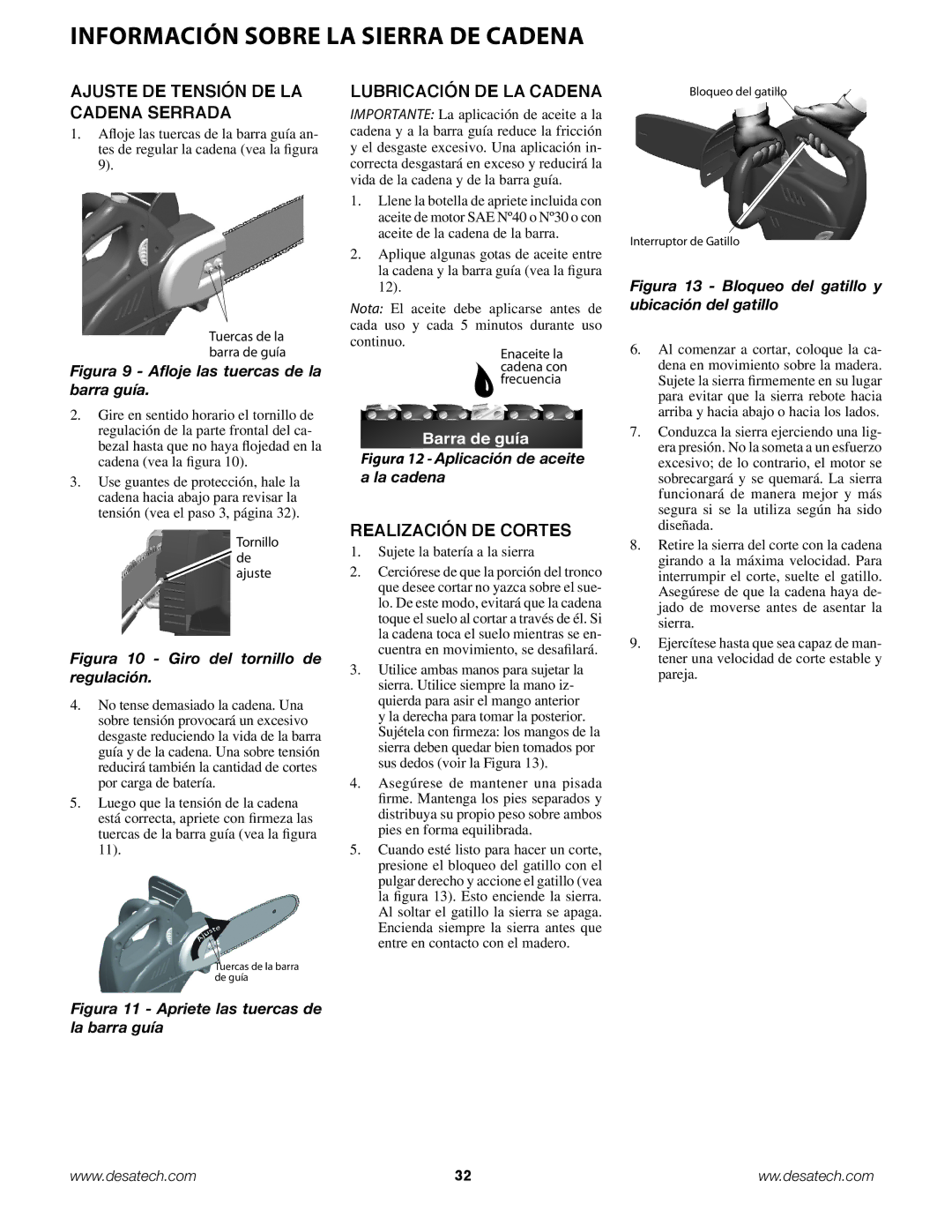 Remington Power Tools BPS188A, BS188A owner manual Ajuste DE Tensión DE LA Cadena Serrada, Lubricación DE LA Cadena 