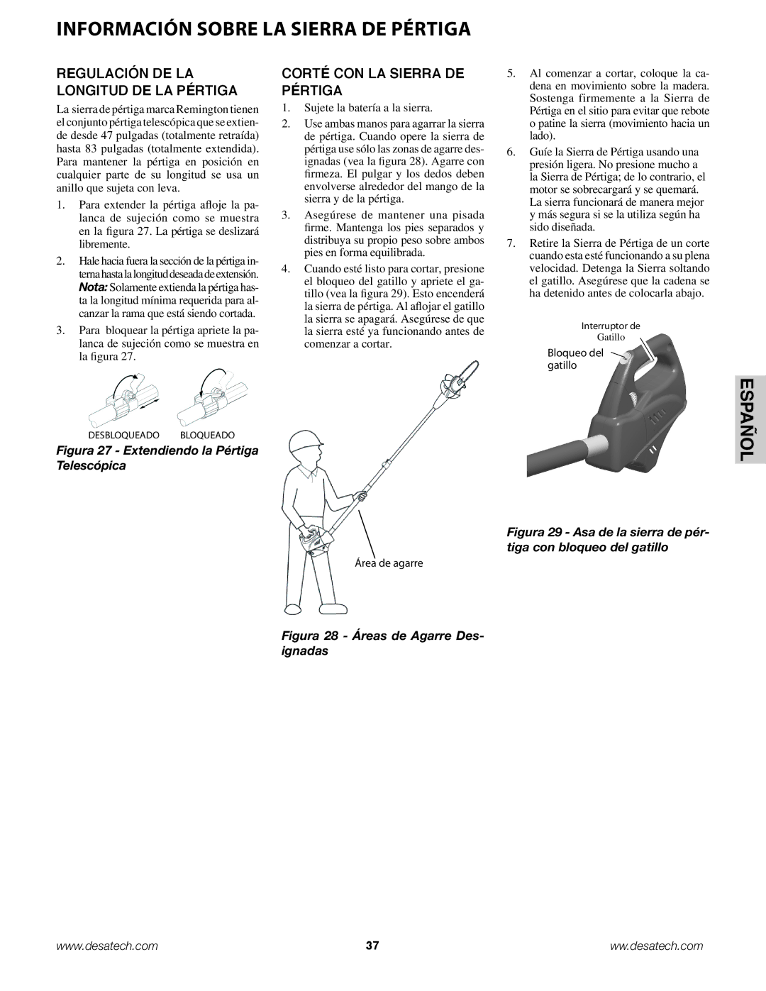 Remington Power Tools BS188A, BPS188A, BS188A Regulación DE LA Longitud DE LA Pértiga, Corté CON LA Sierra DE Pértiga 