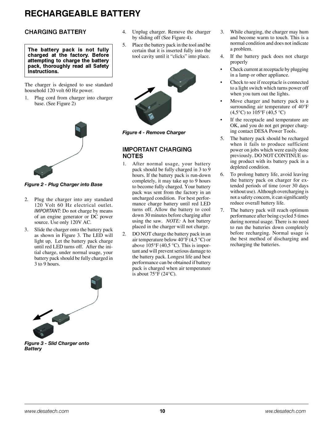 Remington Power Tools BPS188A, BS188A owner manual Rechargeable Battery, Charging Battery, Important Charging Notes 