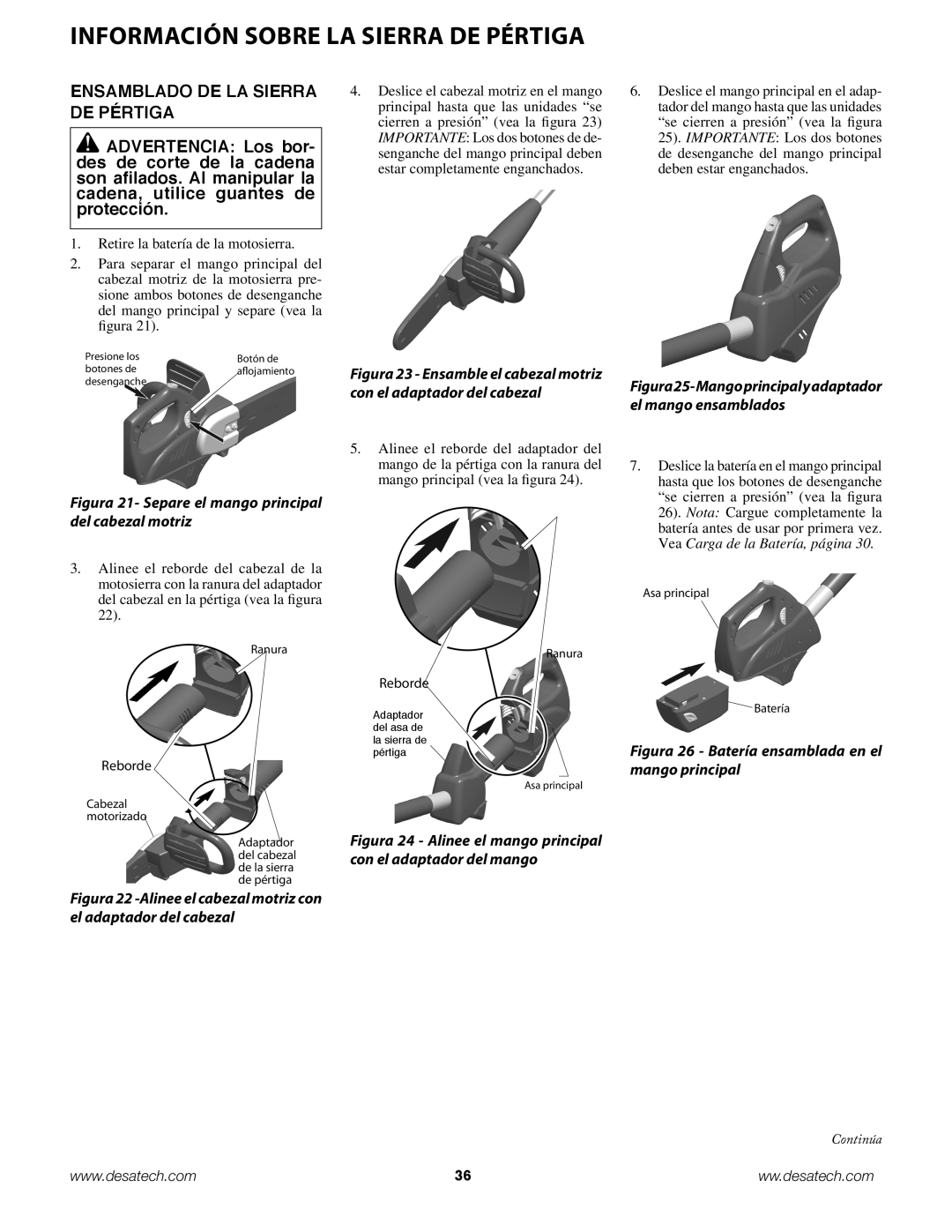 Remington Power Tools BPS188A, BS188A Información sobre la sierra de PÉRTIGA, Ensamblado de la sierra de pértiga 