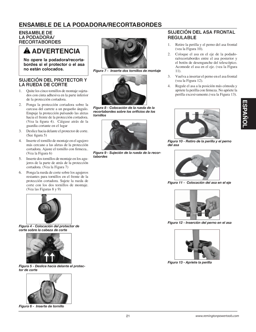 Remington Power Tools BS1812A owner manual Ensamble DE LA PODADORA/RECORTABORDES, Ensamble DE LA Podadora Recortabordes 