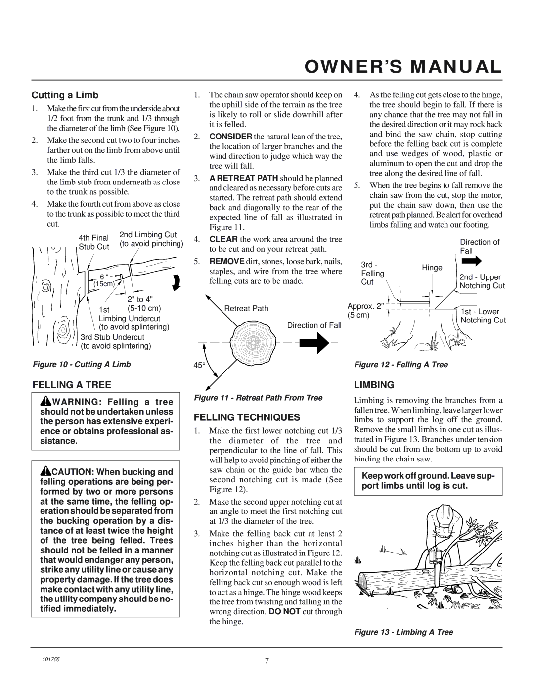 Remington Power Tools EL-3 owner manual Cutting a Limb, Felling a Tree, Felling Techniques, Limbing 