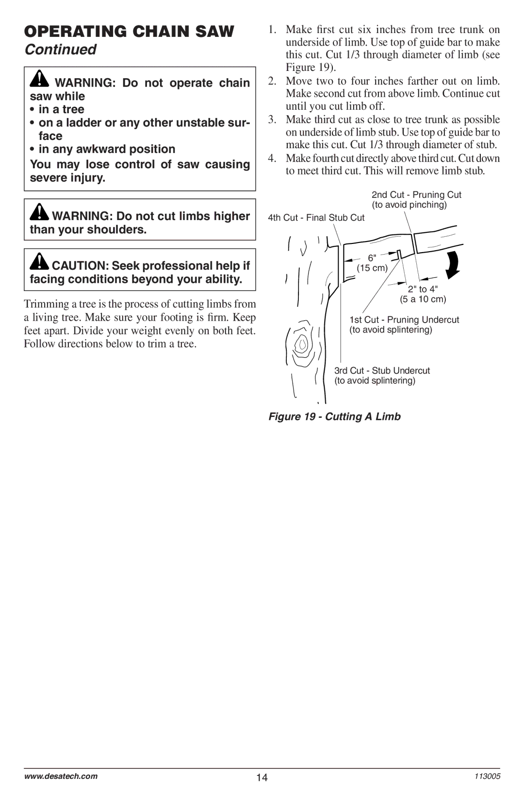 Remington Power Tools Electric Chain Saw owner manual Cutting a Limb 