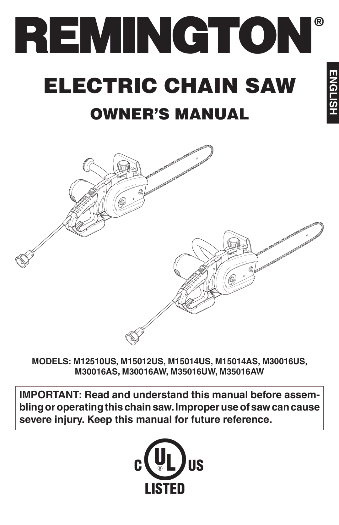 Remington Power Tools Electric Chain Saw owner manual Electric Chain SAW 