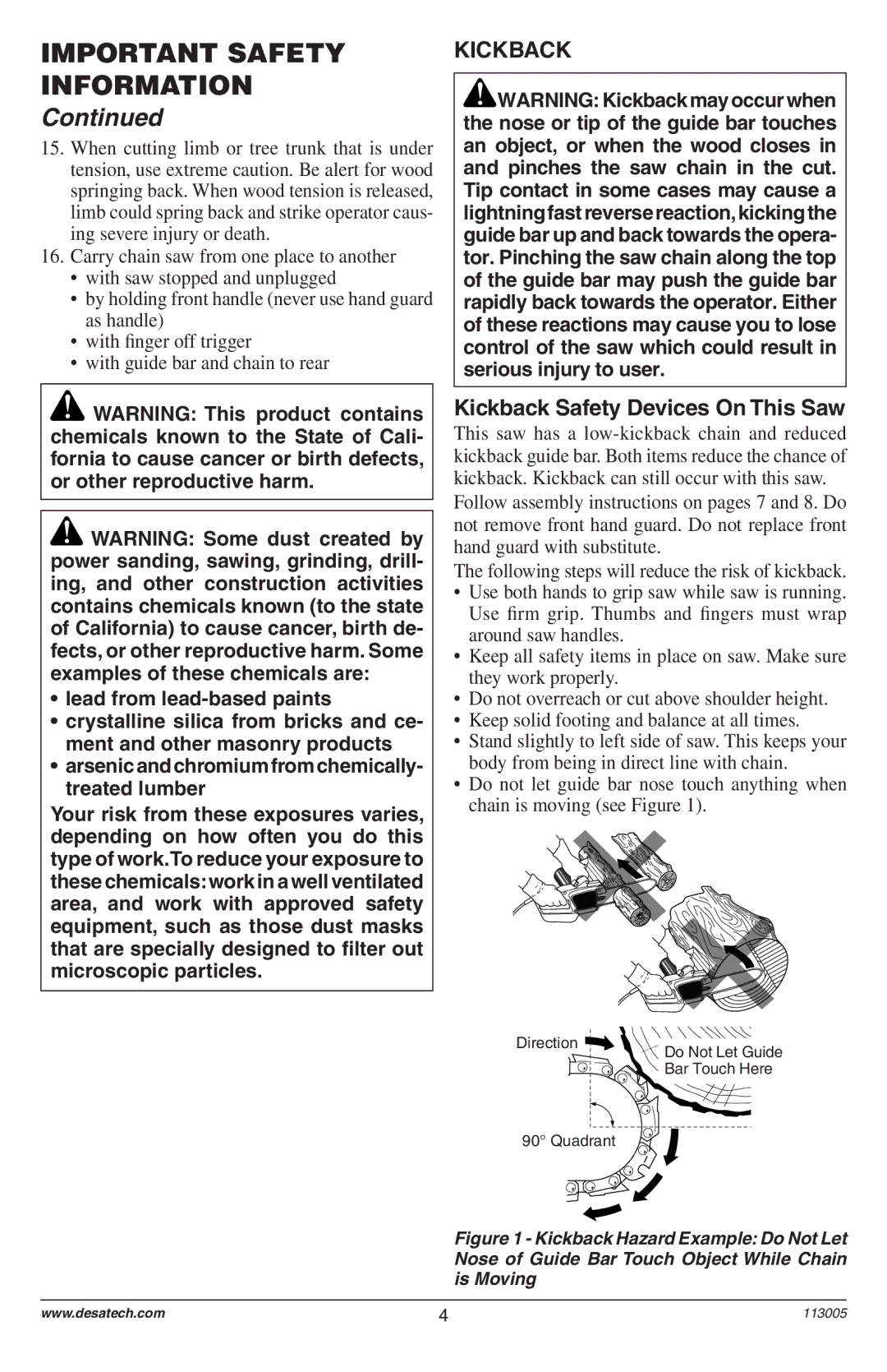 Remington Power Tools Electric Chain Saw owner manual Kickback Safety Devices On This Saw 