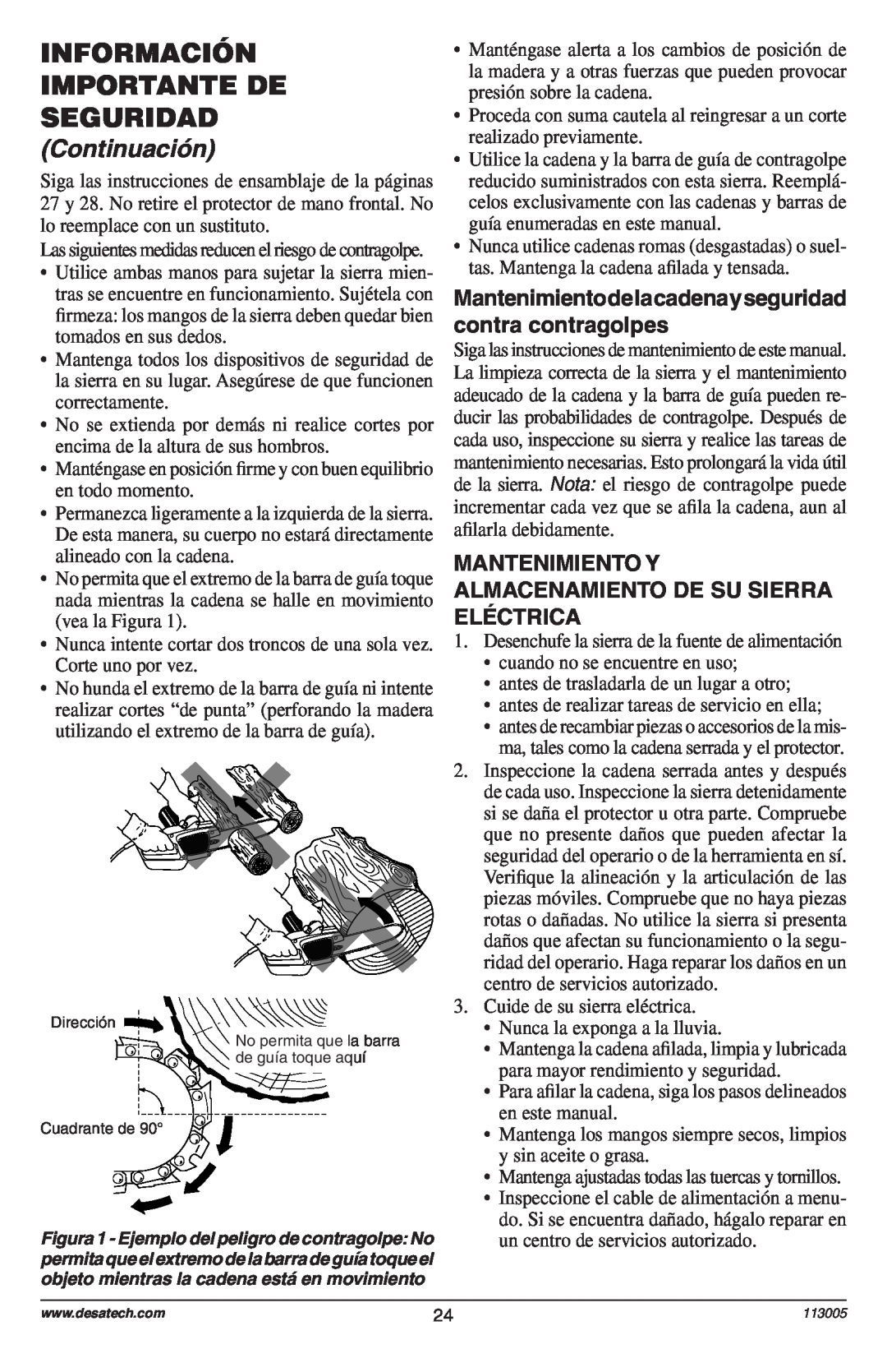 Remington Power Tools Electric Chain Saw owner manual Mantenimiento Y Almacenamiento De Su Sierra Eléctrica, Continuación 