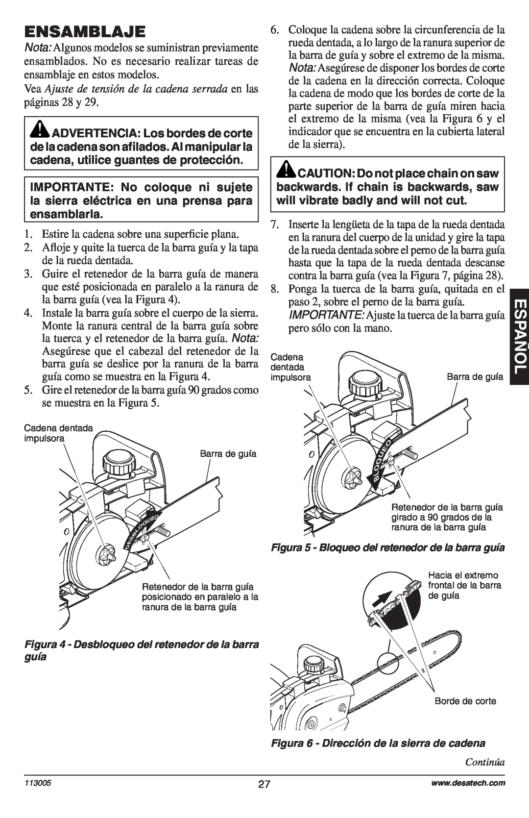 Remington Power Tools Electric Chain Saw Ensamblaje, Vea Ajuste de tensión de la cadena serrada en las páginas 28 y 