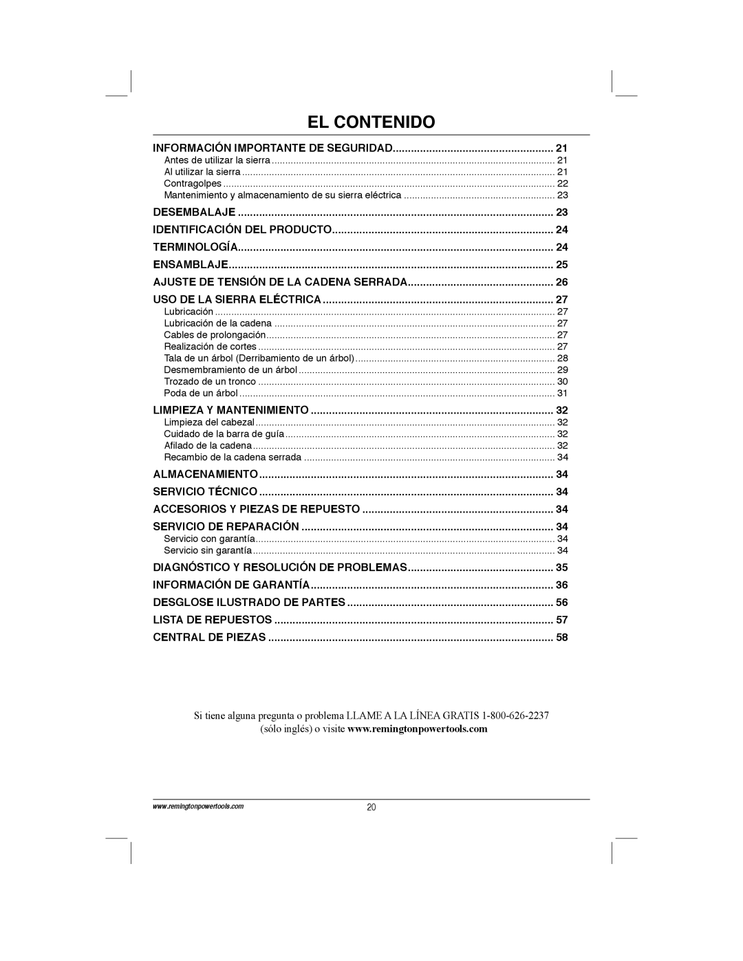 Remington Power Tools ES1512US, ES1514US, ES1514AS, 100089-06A Información Importante DE Seguridad, Limpieza Y Mantenimiento 