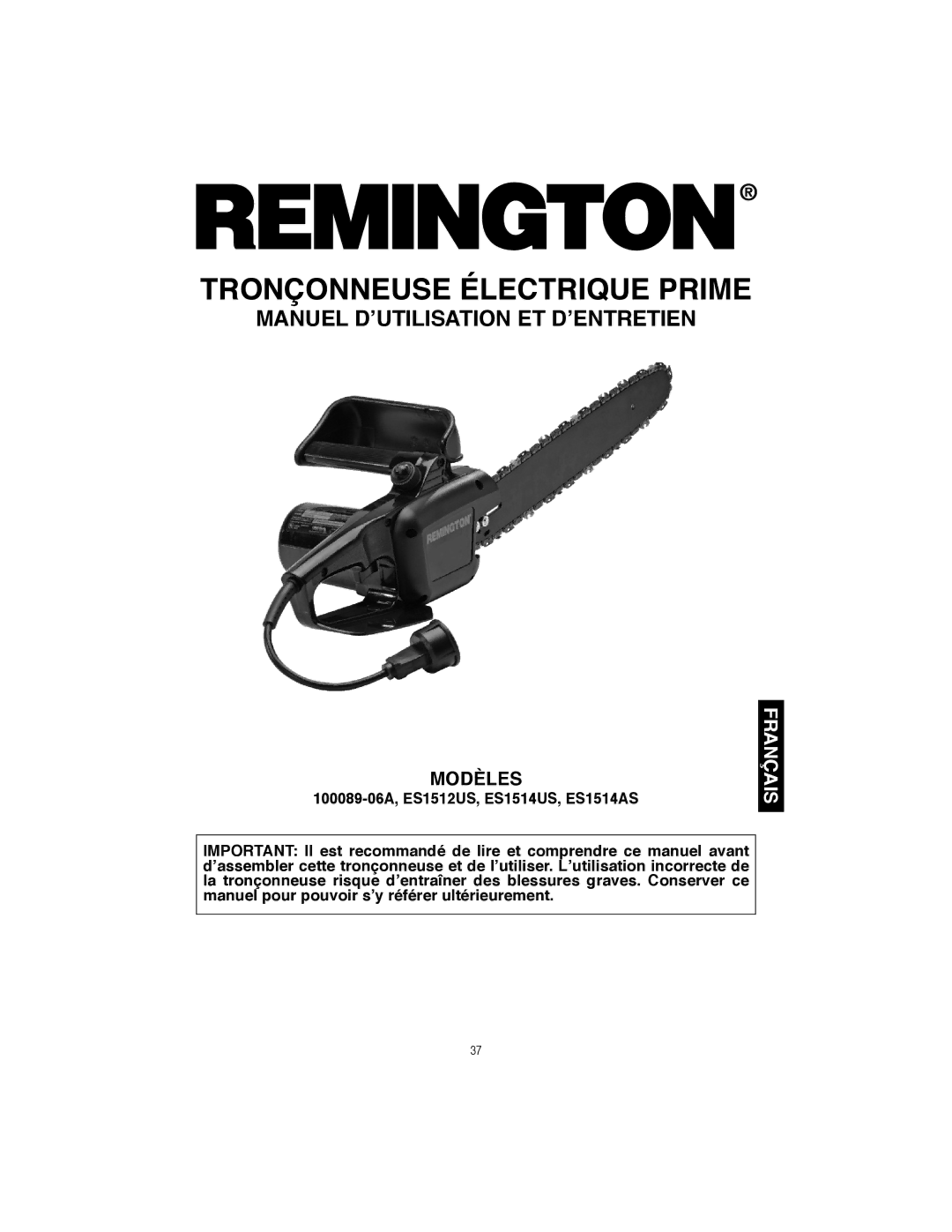 Remington Power Tools owner manual Modèles, 100089-06A, ES1512US, ES1514US, ES1514AS 