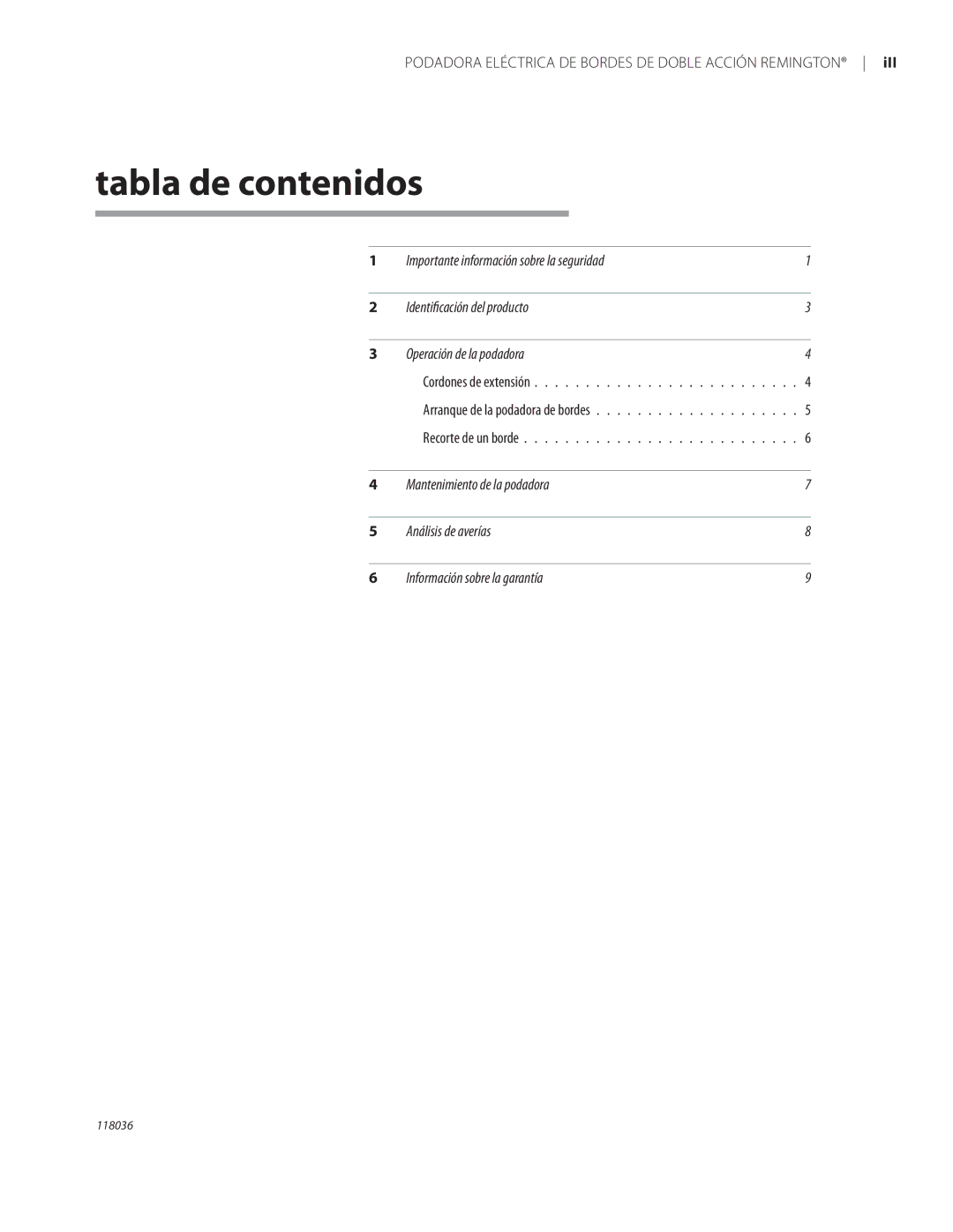 Remington Power Tools HT3218A, HT4022A owner manual Tabla de contenidos 