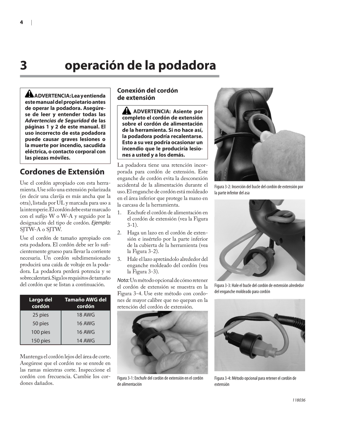 Remington Power Tools HT3218A, HT4022A owner manual Operación de la podadora, Cordones de Extensión 