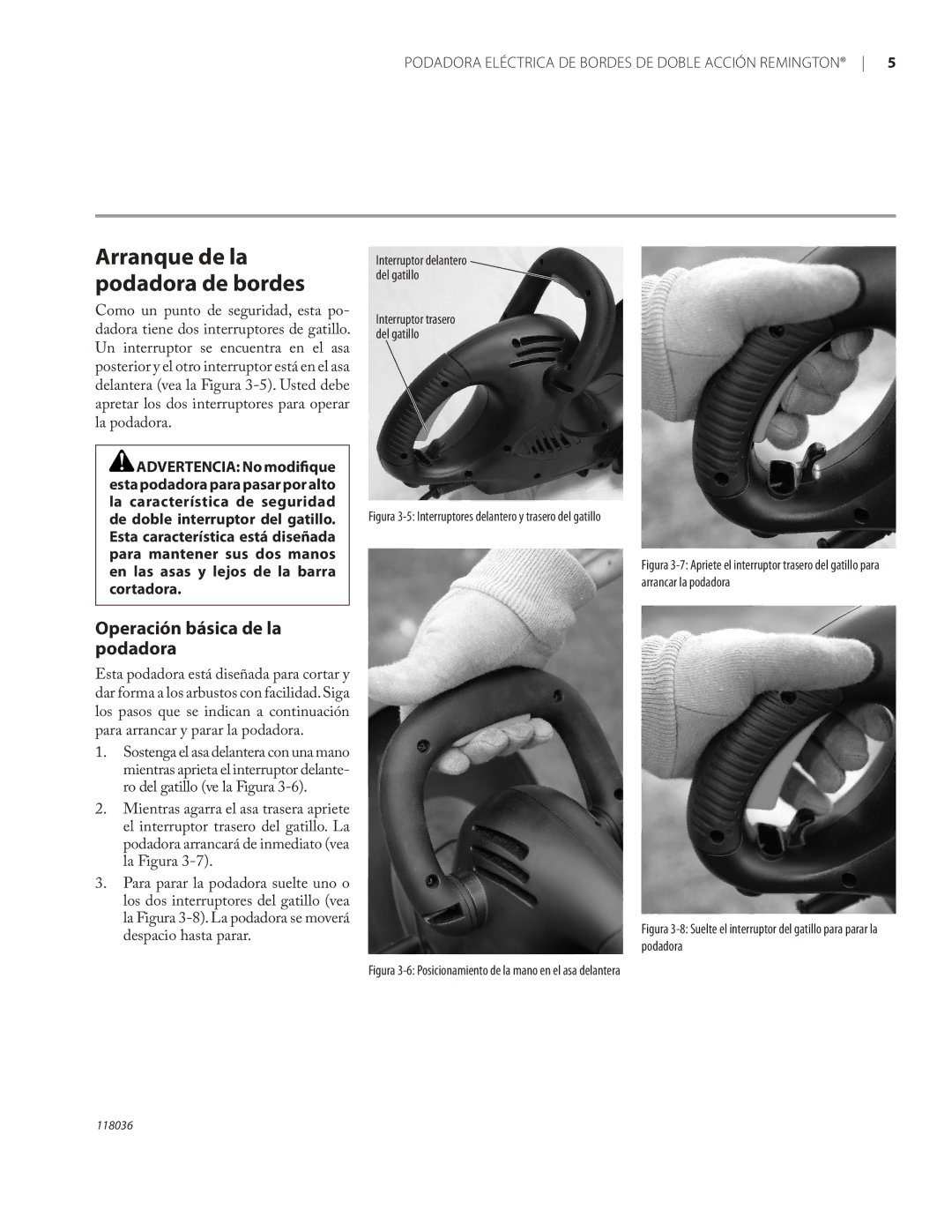 Remington Power Tools HT3218A, HT4022A owner manual Arranque de la podadora de bordes 