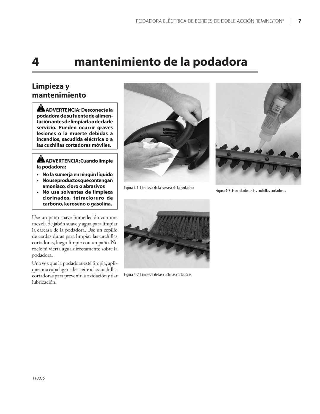 Remington Power Tools HT3218A, HT4022A owner manual Mantenimiento de la podadora, Limpieza y mantenimiento 