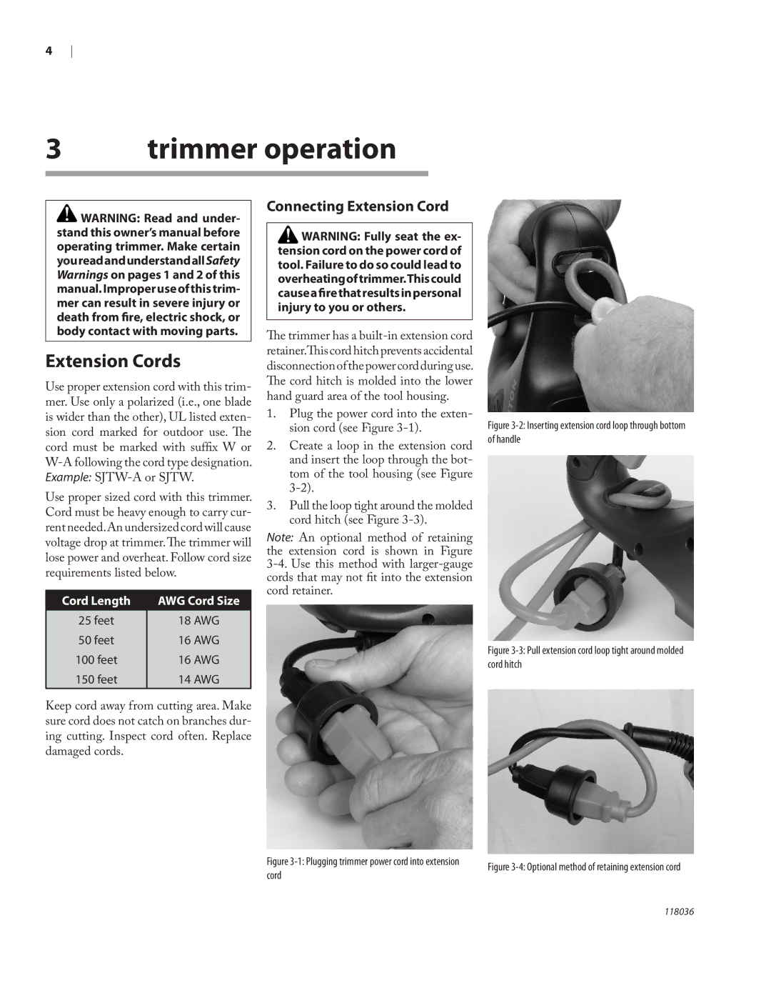 Remington Power Tools HT3218A, HT4022A owner manual Trimmer operation, Extension Cords 