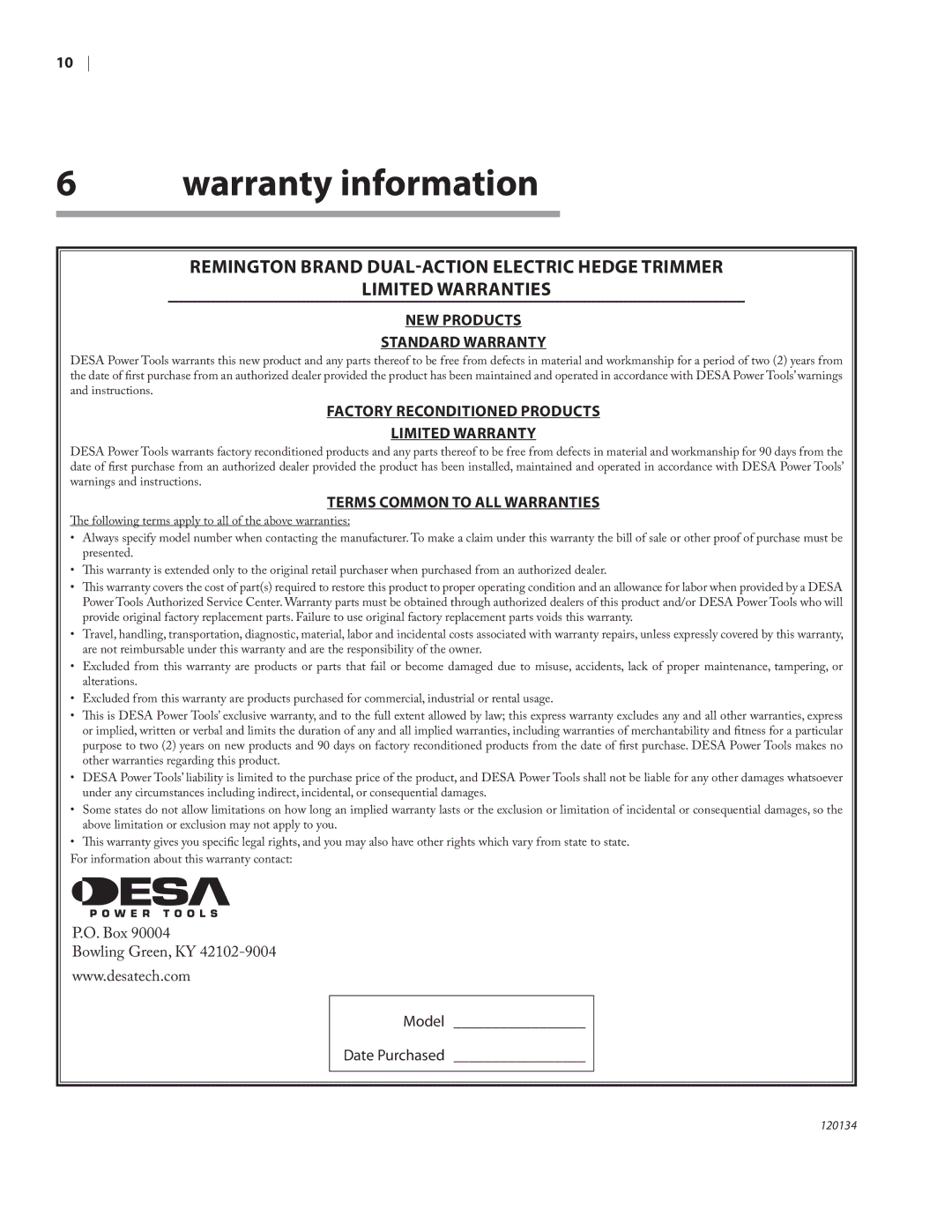 Remington Power Tools HT5024PHT owner manual Warranty information, Limited Warranties 