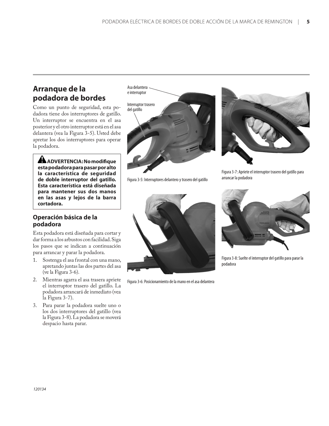 Remington Power Tools HT5024PHT owner manual Arranque de la podadora de bordes 