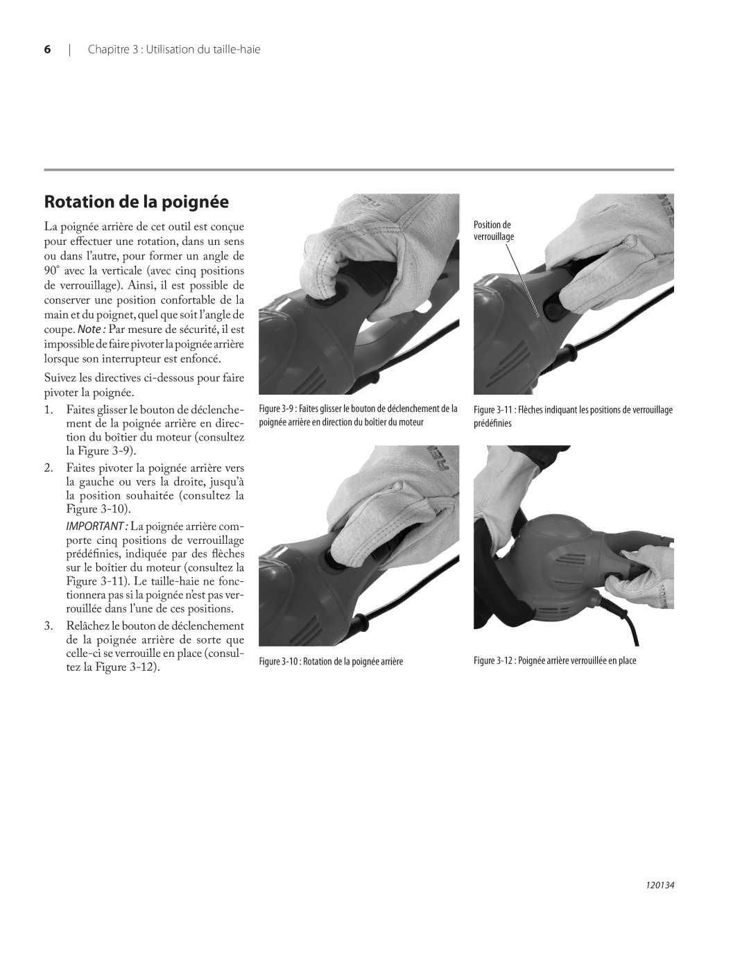 Remington Power Tools HT5024PHT owner manual Rotation de la poignée arrière 