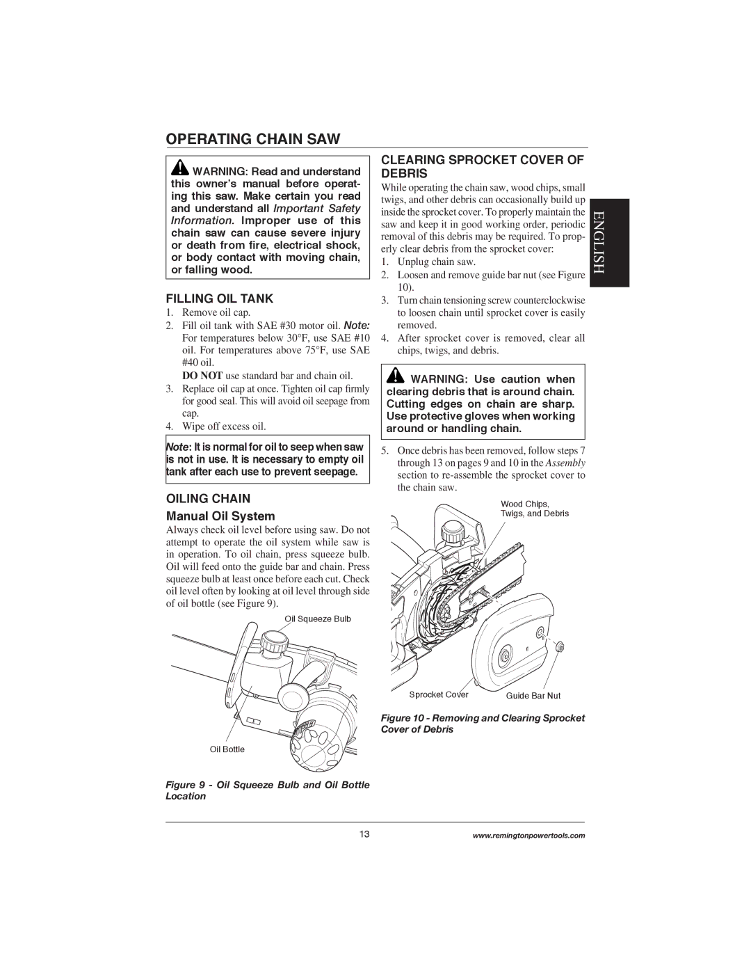 Remington Power Tools M15014AS, M30016AS, M15012US Operating Chain SAW, Filling OIL Tank, Oiling Chain, Manual Oil System 