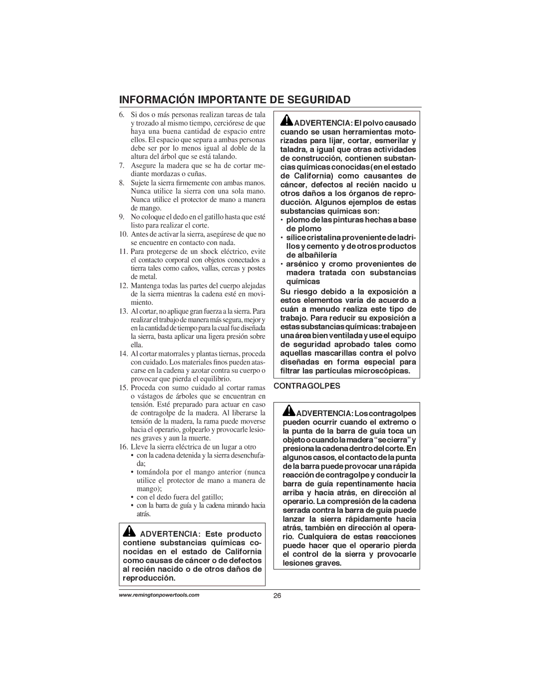 Remington Power Tools M15012US, M30016AS, M15014AS, M35016AW, M30016US, M30016AW owner manual Contragolpes 