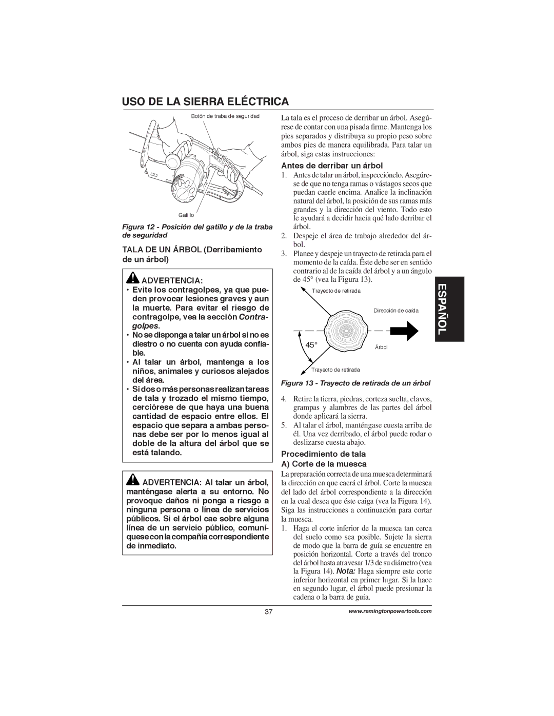 Remington Power Tools M15014AS Tala DE UN Árbol Derribamiento de un árbol, Advertencia, Antes de derribar un árbol 