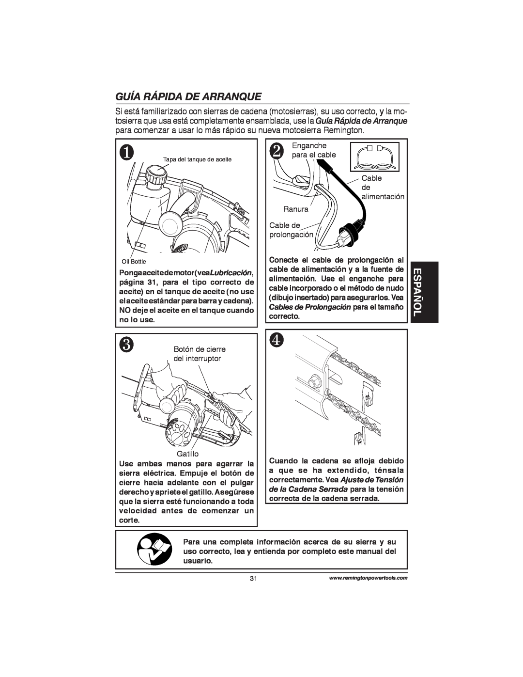 Remington Power Tools M15014AS, M30016AS Guía Rápida De Arranque, Español, Botón de cierre del interruptor Gatillo 