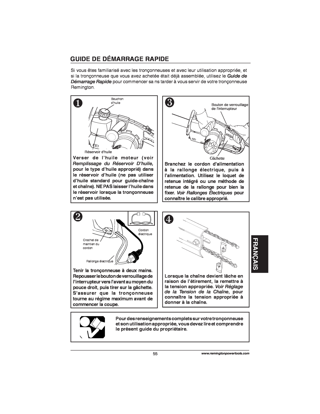 Remington Power Tools M15014AS, M30016AS Guide De Démarrage Rapide, Français, ﬁxer. Voir Rallonges Électriques pour 