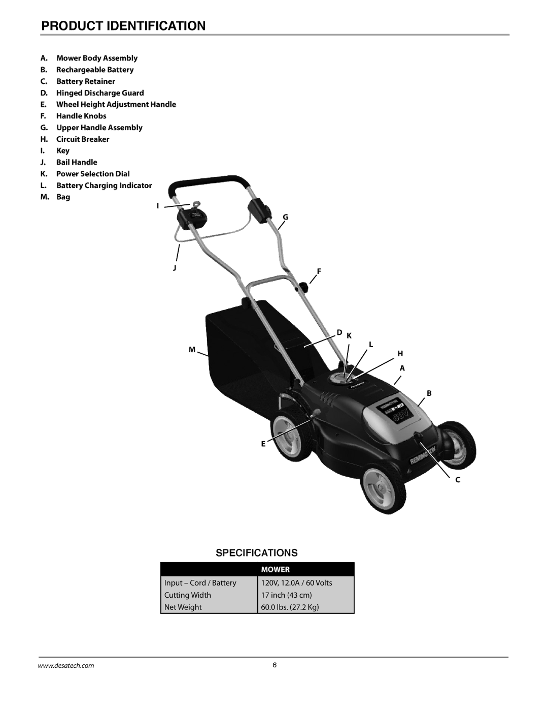 Remington Power Tools MPS6017A manual Product Identification, Specifications 