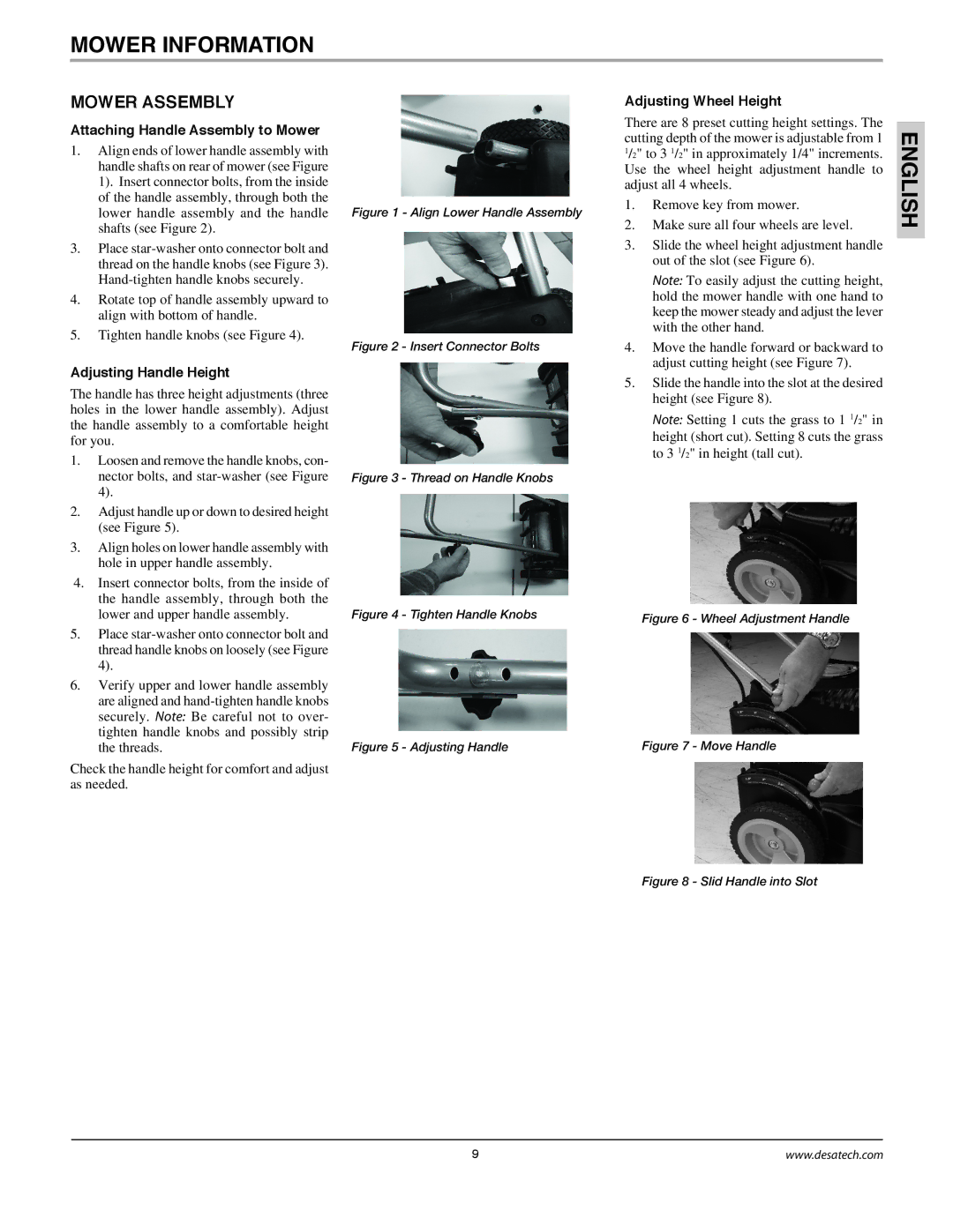 Remington Power Tools MPS6017A manual Mower Information, Mower Assembly, Attaching Handle Assembly to Mower 