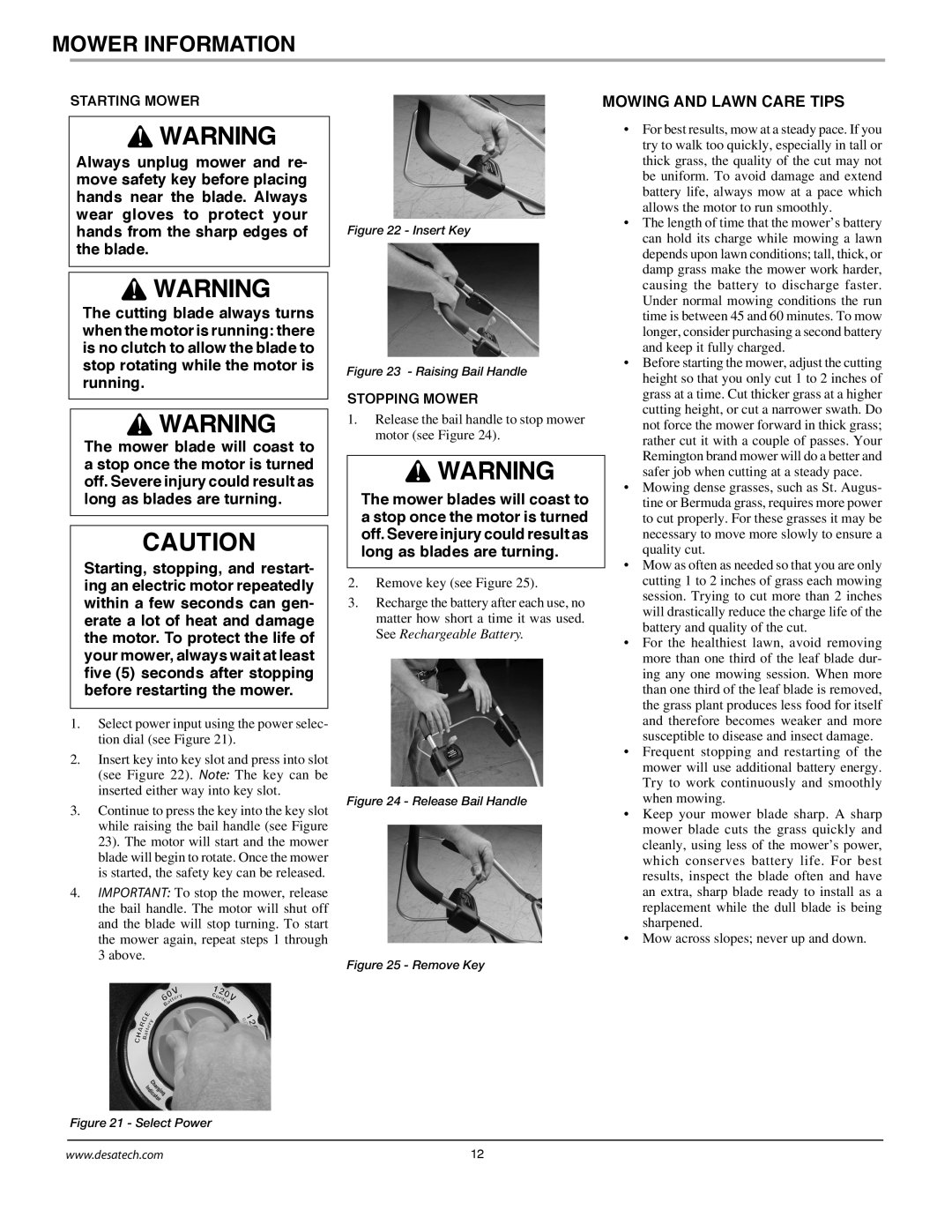 Remington Power Tools MPS6017A manual Mower Information, Mowing And Lawn Care Tips 
