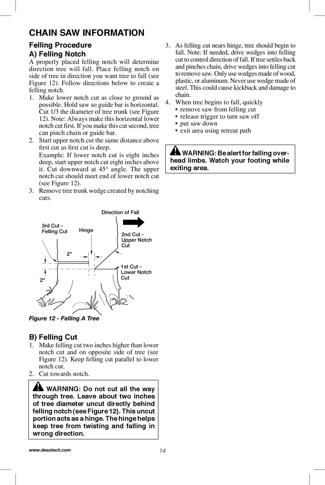 Remington Power Tools RPS2N1, 104317, PS1510A manual Felling Procedure Felling Notch, Felling Cut 