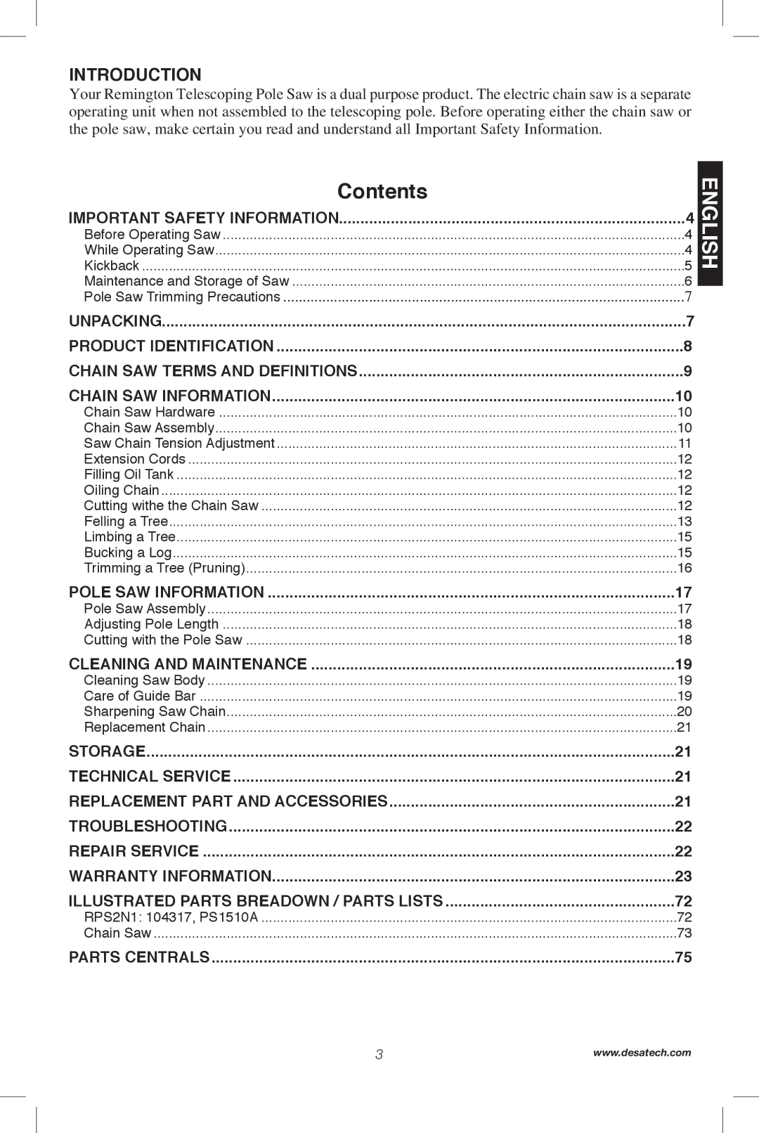 Remington Power Tools RPS2N1, 104317, PS1510A manual Contents 