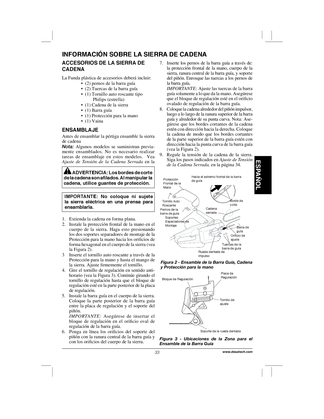 Remington Power Tools 104317, PS1510A Información Sobre LA Sierra DE Cadena, Accesorios DE LA Sierra DE Cadena, Ensamblaje 