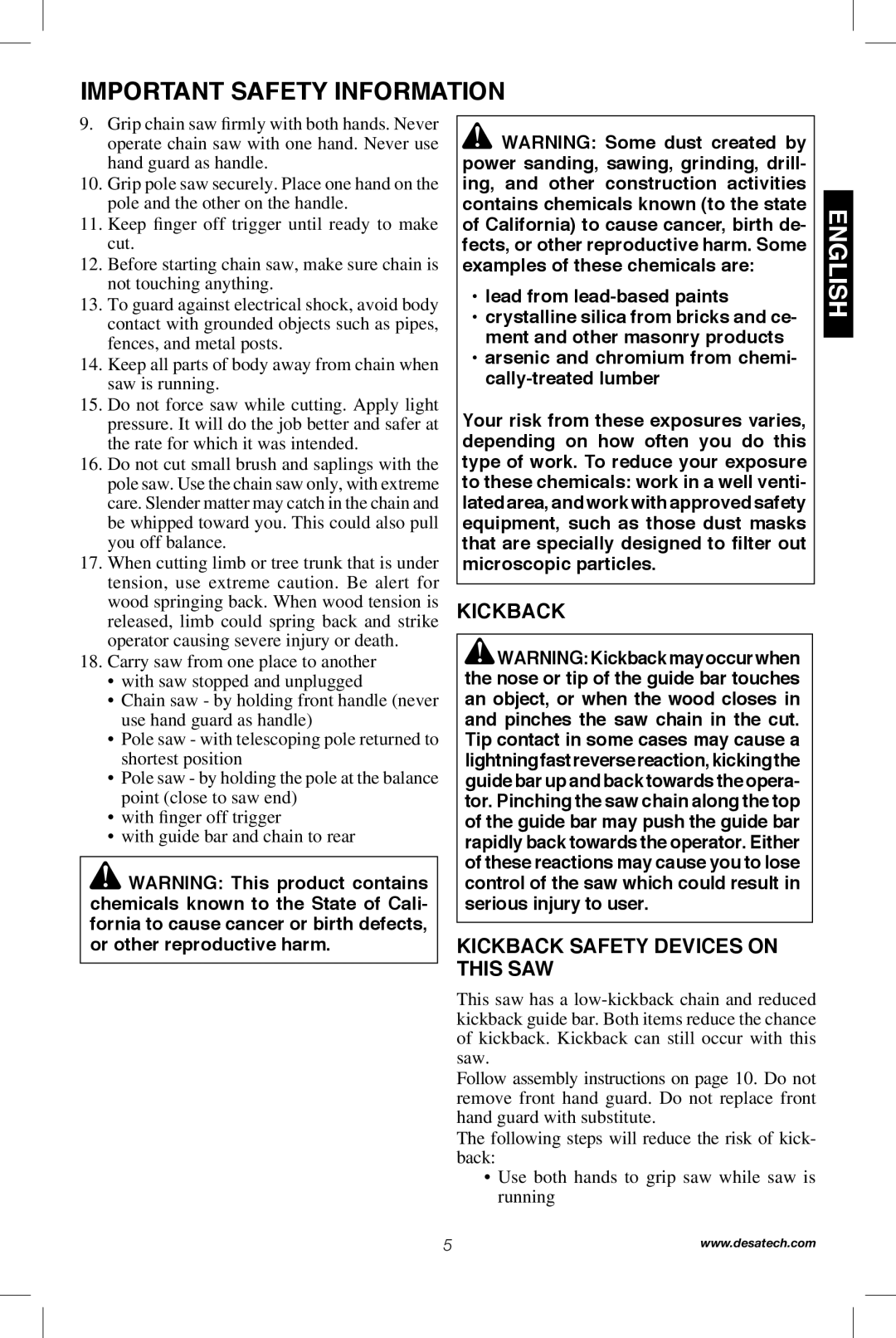 Remington Power Tools 104317, PS1510A manual IMPORTANT Safety Information, Kickback Kickback Safety Devices On This Saw 