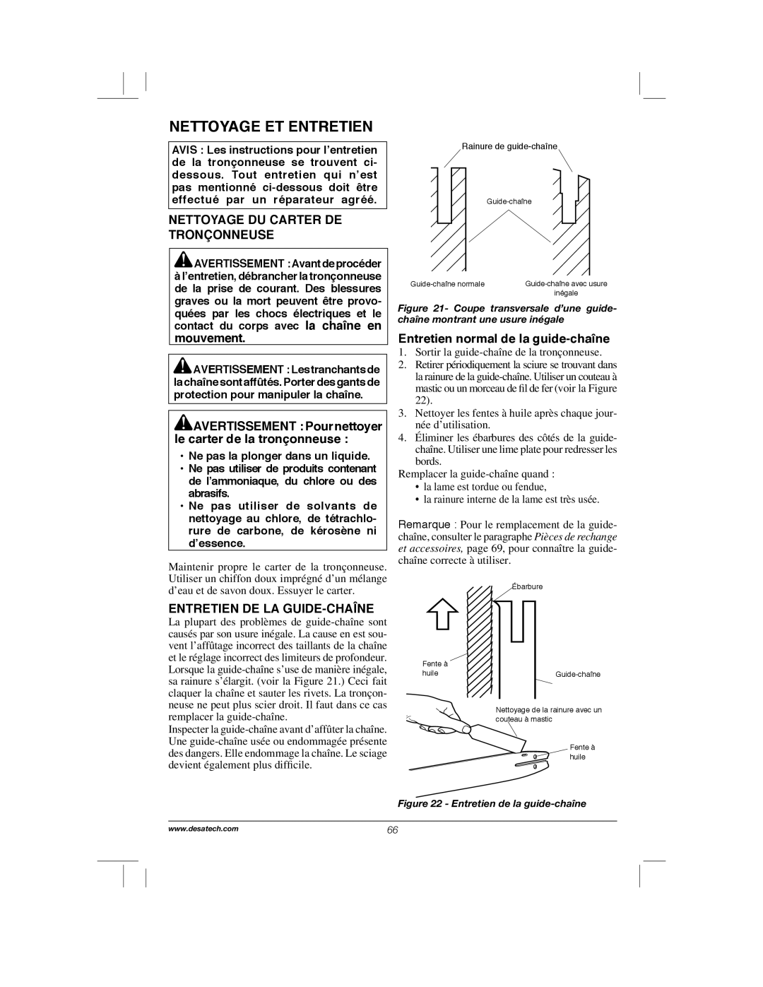 Remington Power Tools RPS2N1, 104317, PS1510A manual Nettoyage ET Entretien, Nettoyage DU Carter DE Tronçonneuse 