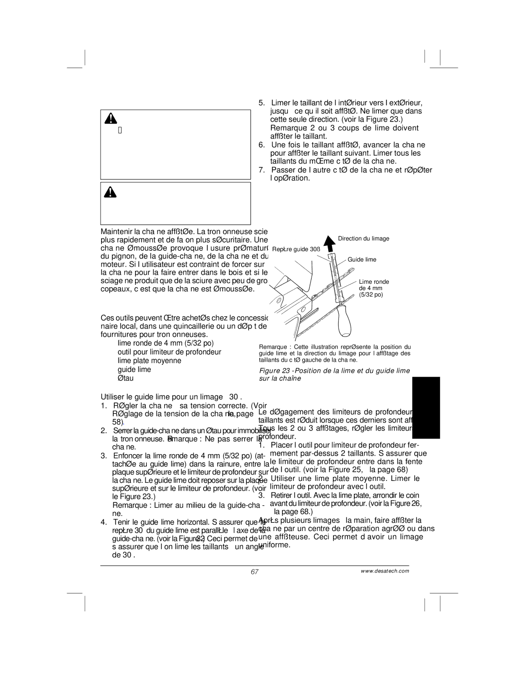 Remington Power Tools 104317, PS1510A manual Affûtage DE LA Chaîne, Outils nécessaires pour affûter la chaîne 