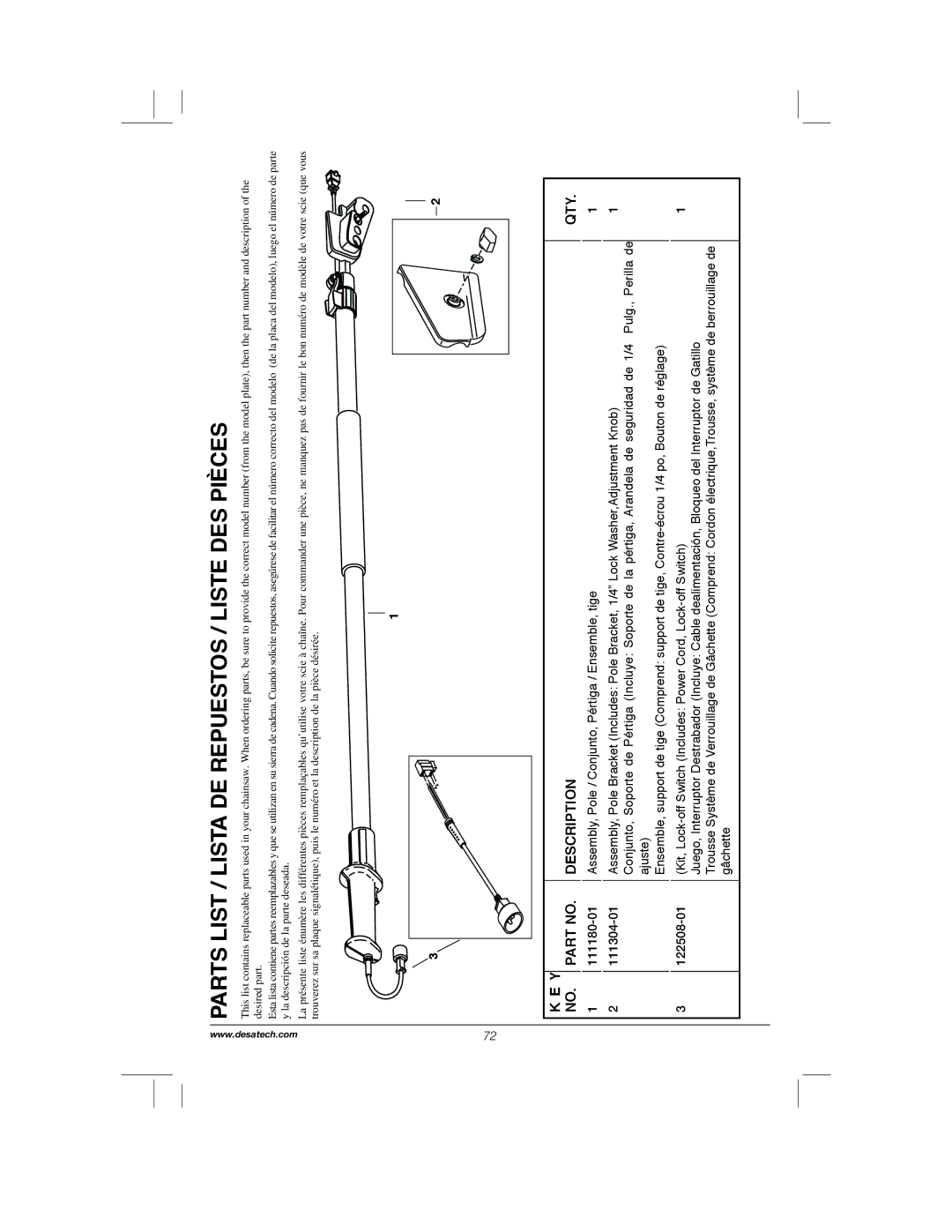 Remington Power Tools RPS2N1, 104317, PS1510A manual Parts List / Lista DE Repuestos / Liste DES Pièces, Description QTY 