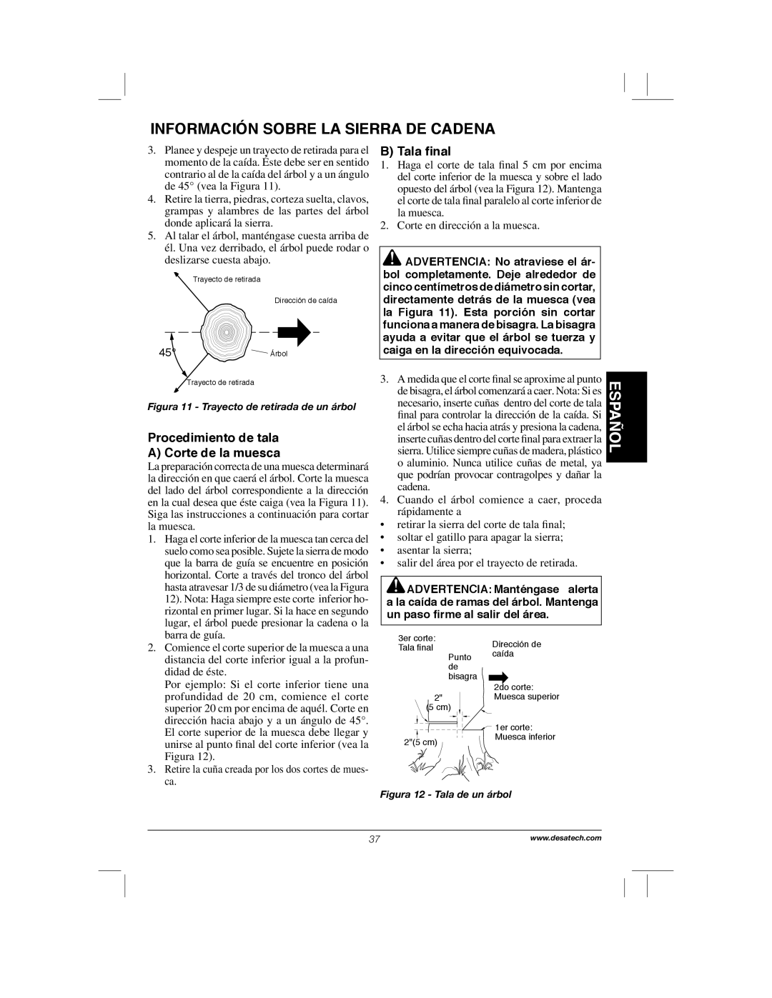 Remington Power Tools RPS2N1, 104317, PS1510A manual Información Sobre La Sierra De Cadena, Español, B Tala ﬁnal 