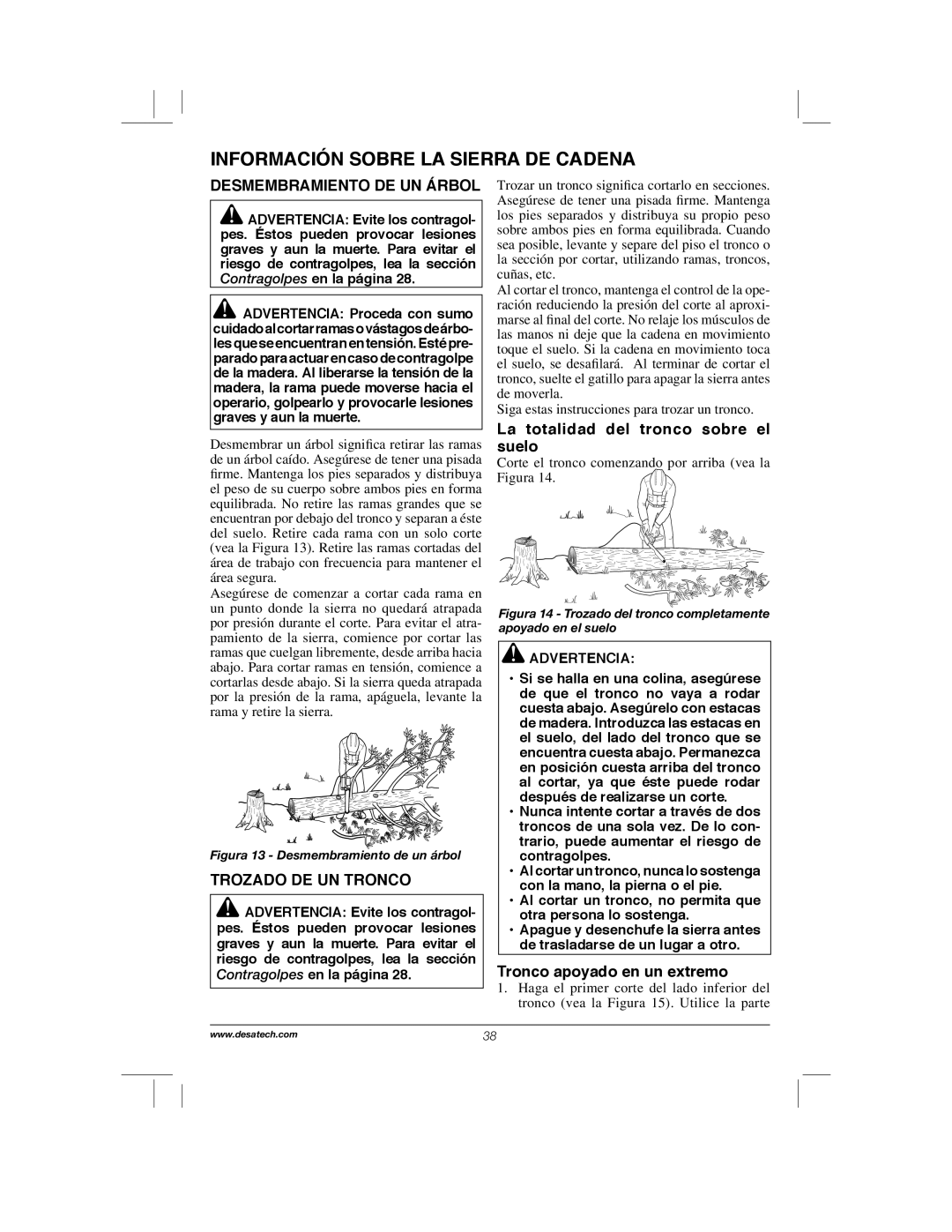 Remington Power Tools RPS2N1, 104317, PS1510A manual Información Sobre La Sierra De Cadena, Desmembramiento De Un Árbol 
