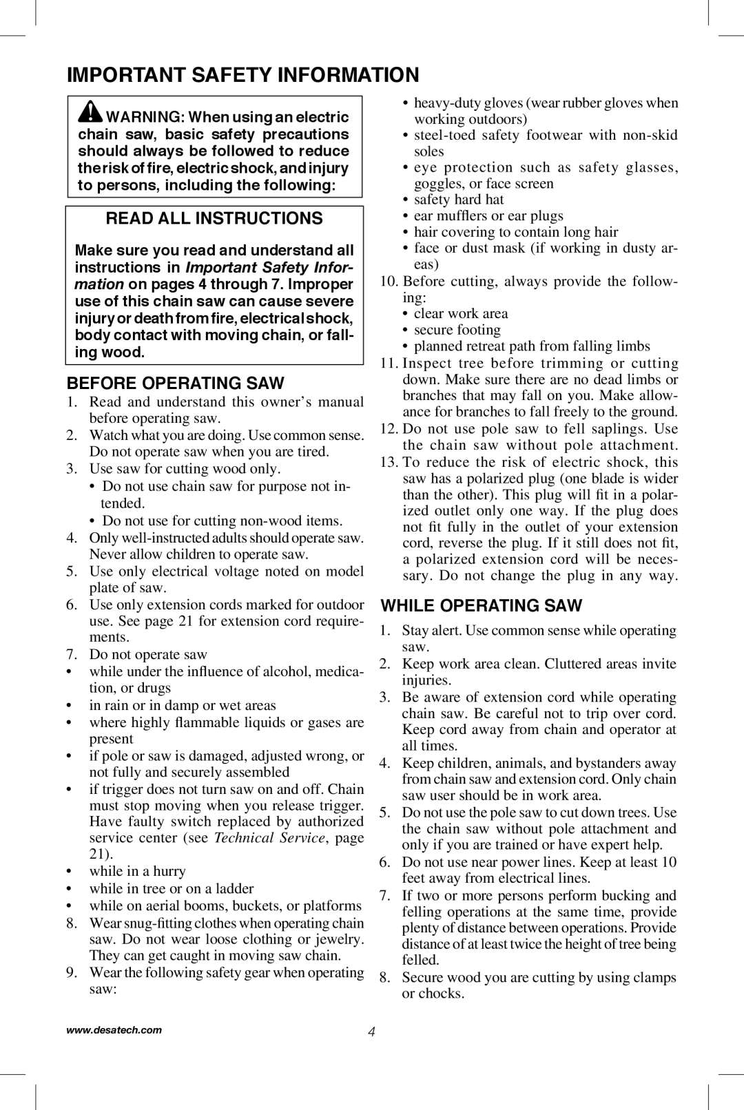 Remington Power Tools RPS2N1, 104317, PS1510A Important Safety Information, Read All Instructions, Before Operating Saw 